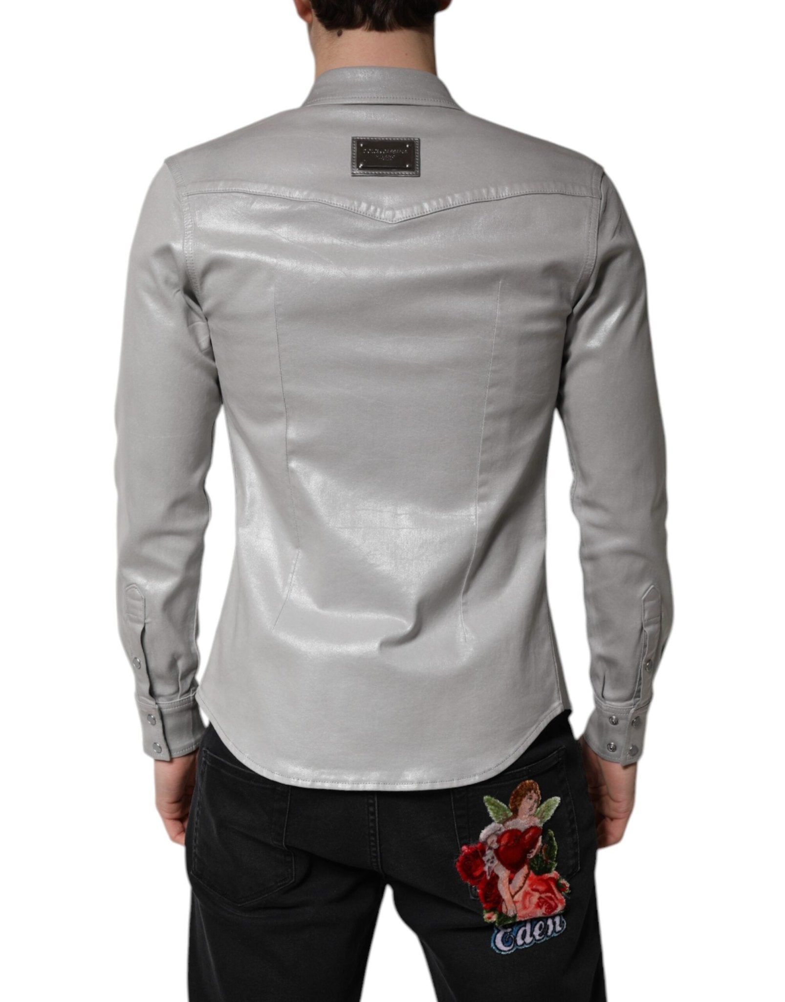Dolce & Gabbana Metallic Gray Cotton Button Down Shirt - RIMODA
