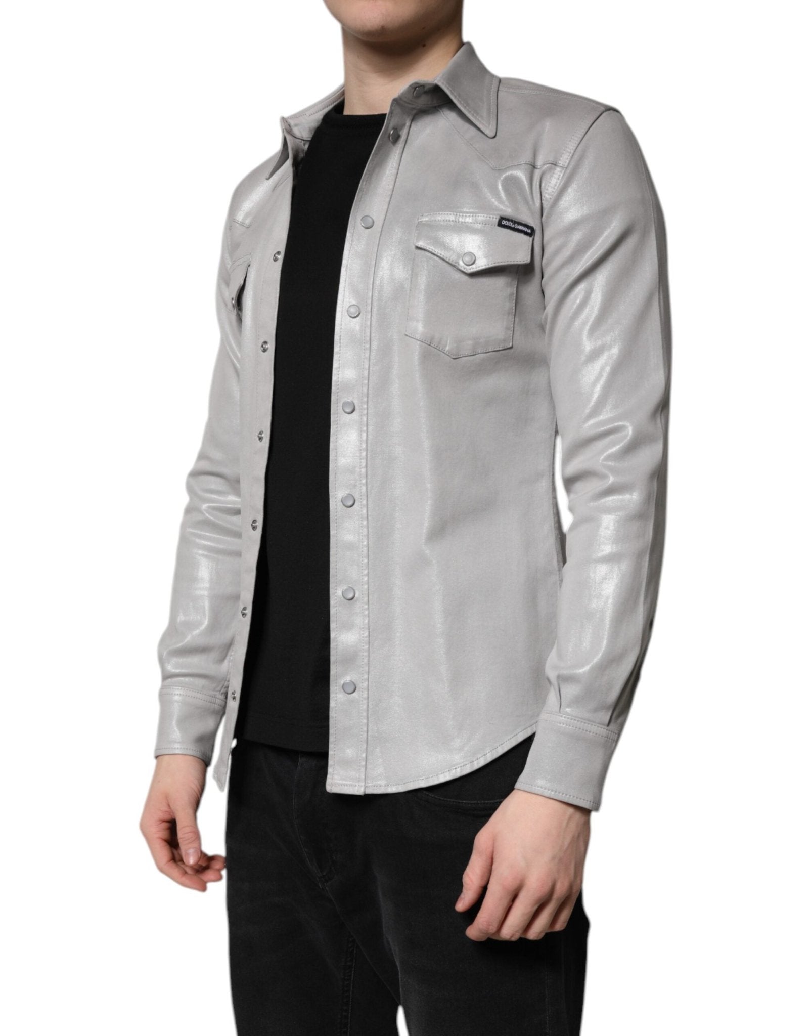 Dolce & Gabbana Metallic Gray Cotton Button Down Shirt - RIMODA
