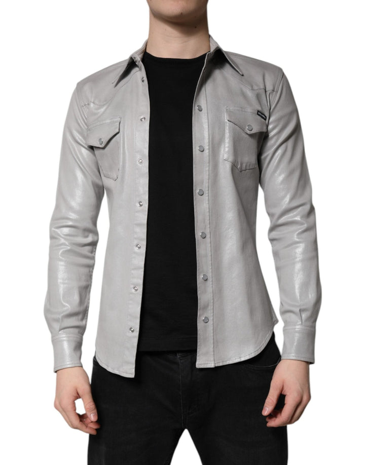 Dolce & Gabbana Metallic Gray Cotton Button Down Shirt - RIMODA