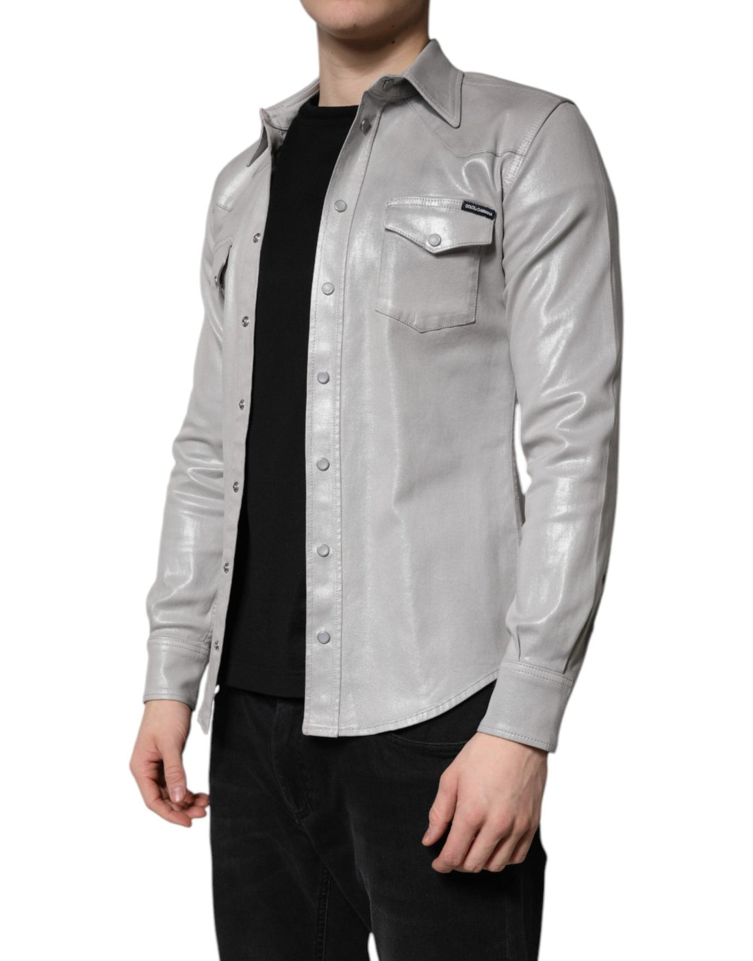 Dolce & Gabbana Metallic Gray Cotton Button Down Shirt - RIMODA