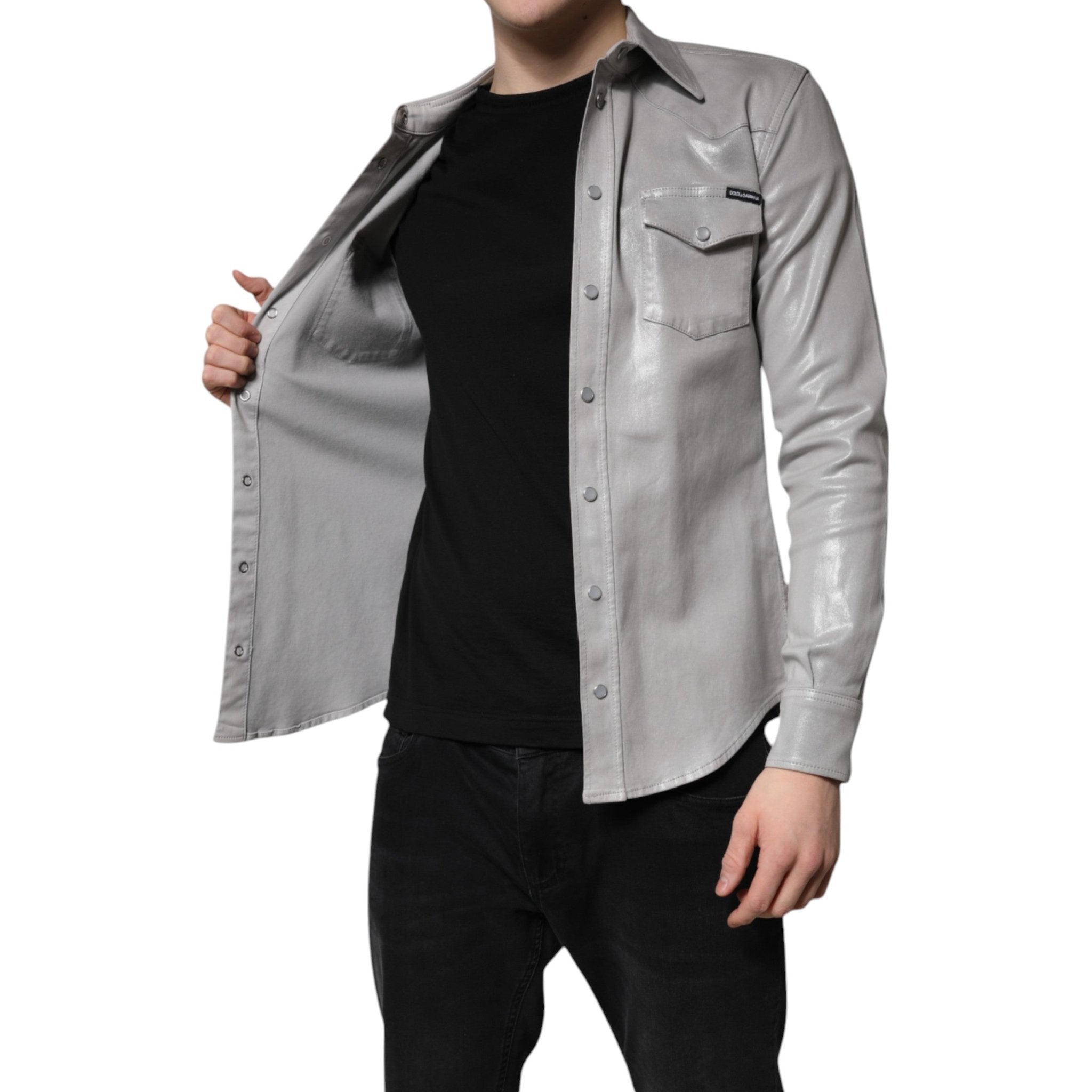 Dolce & Gabbana Metallic Gray Cotton Button Down Shirt - RIMODA