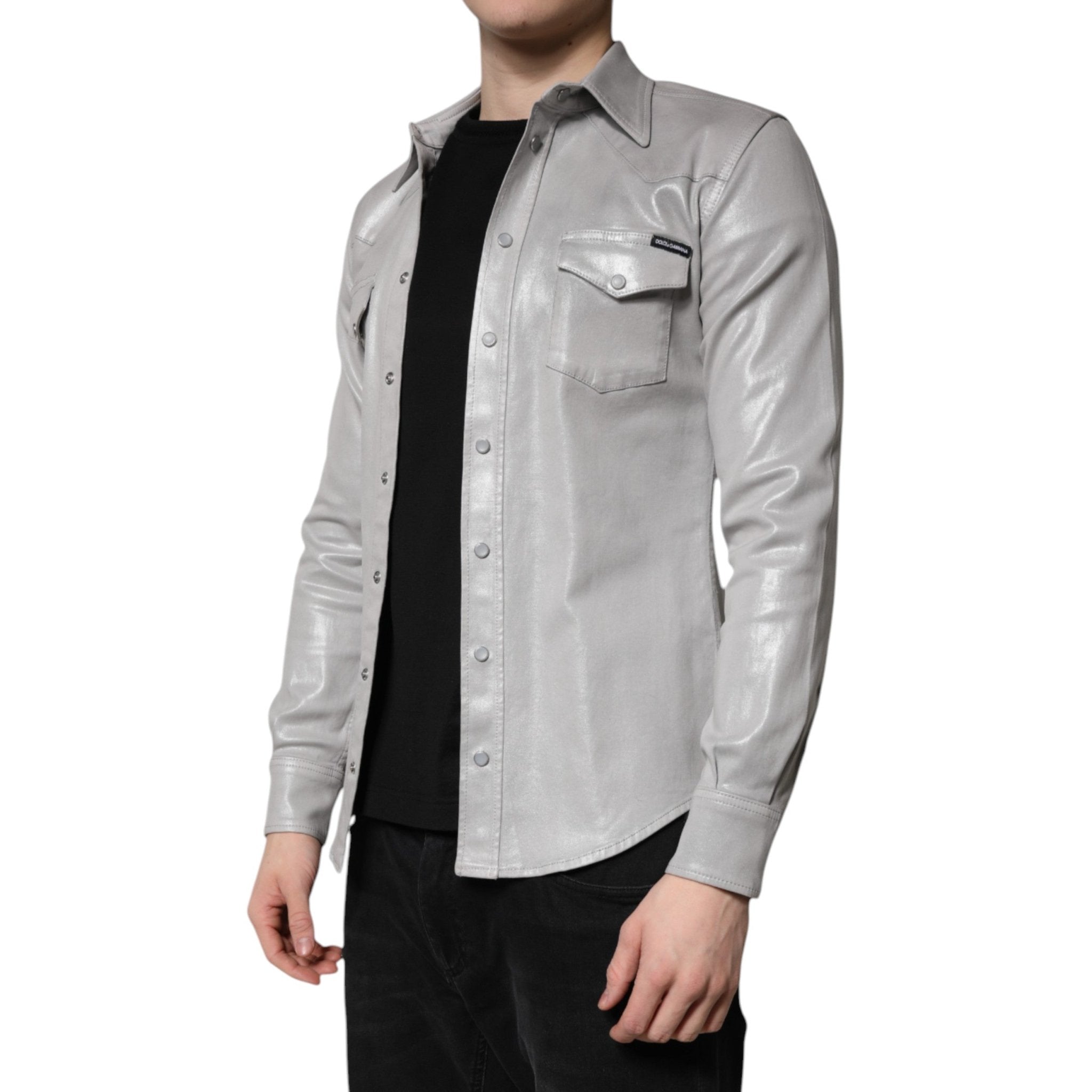 Dolce & Gabbana Metallic Gray Cotton Button Down Shirt - RIMODA