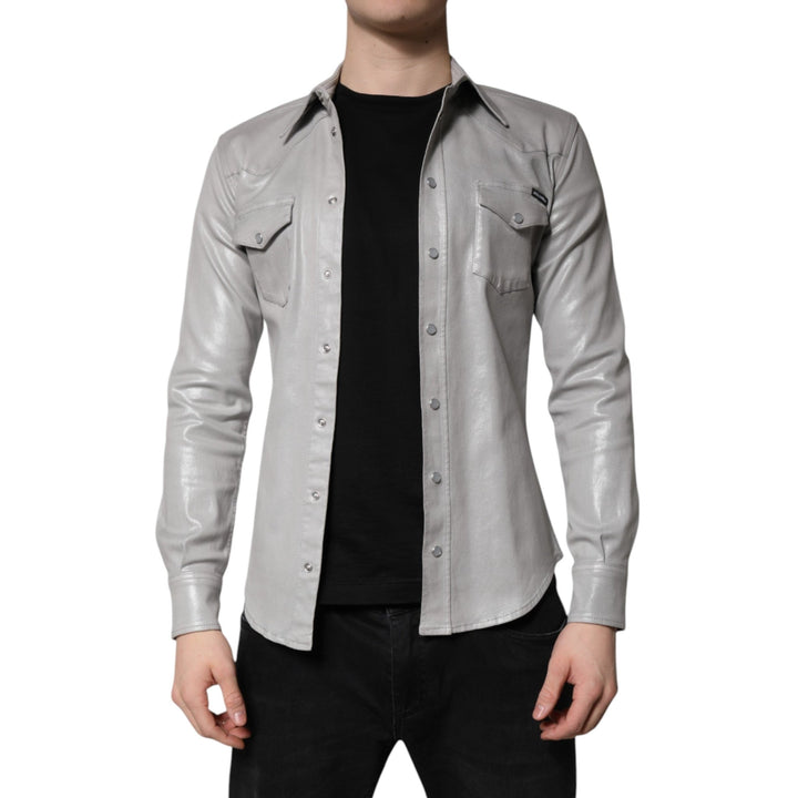 Dolce & Gabbana Metallic Gray Cotton Button Down Shirt - RIMODA