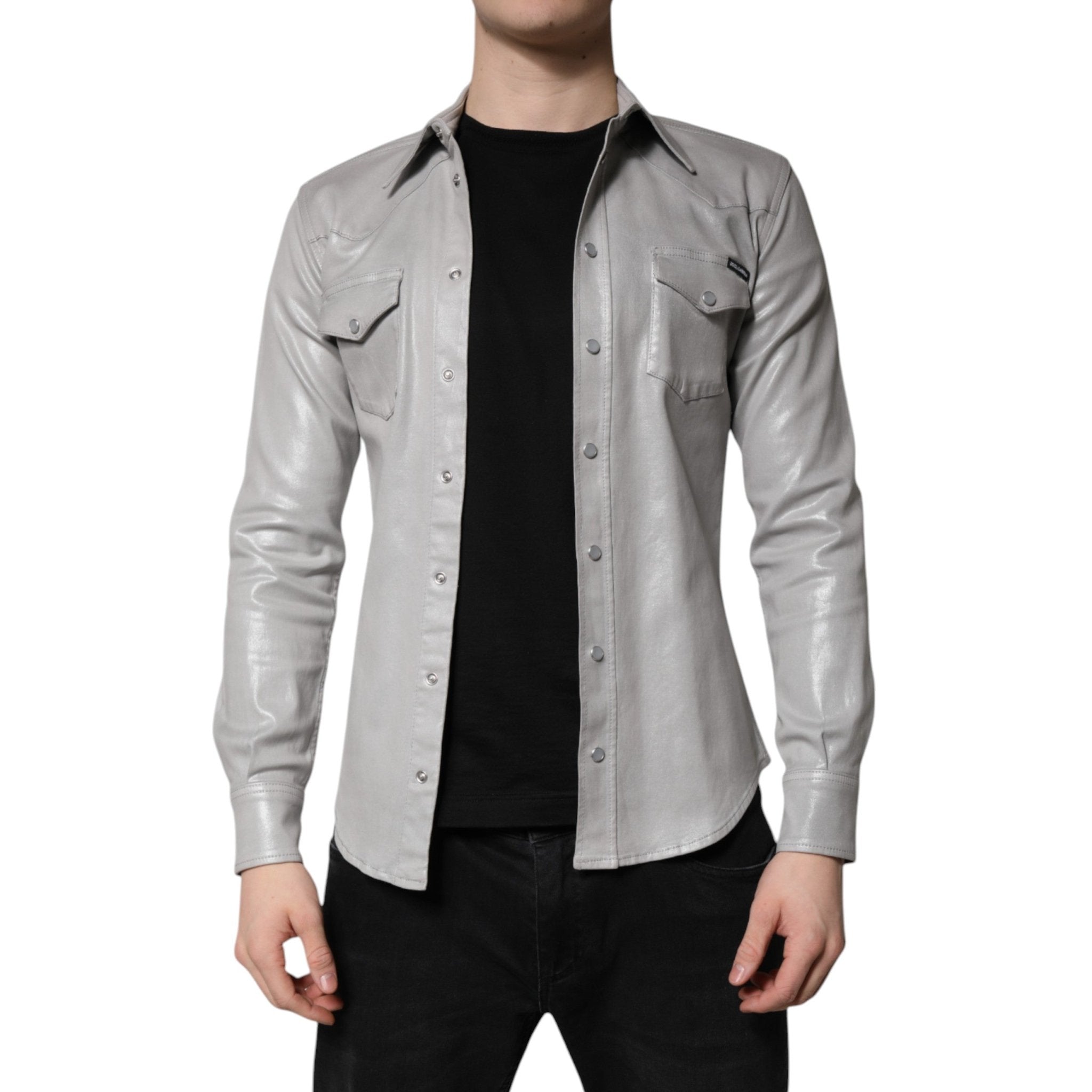 Dolce & Gabbana Metallic Gray Cotton Button Down Shirt - RIMODA