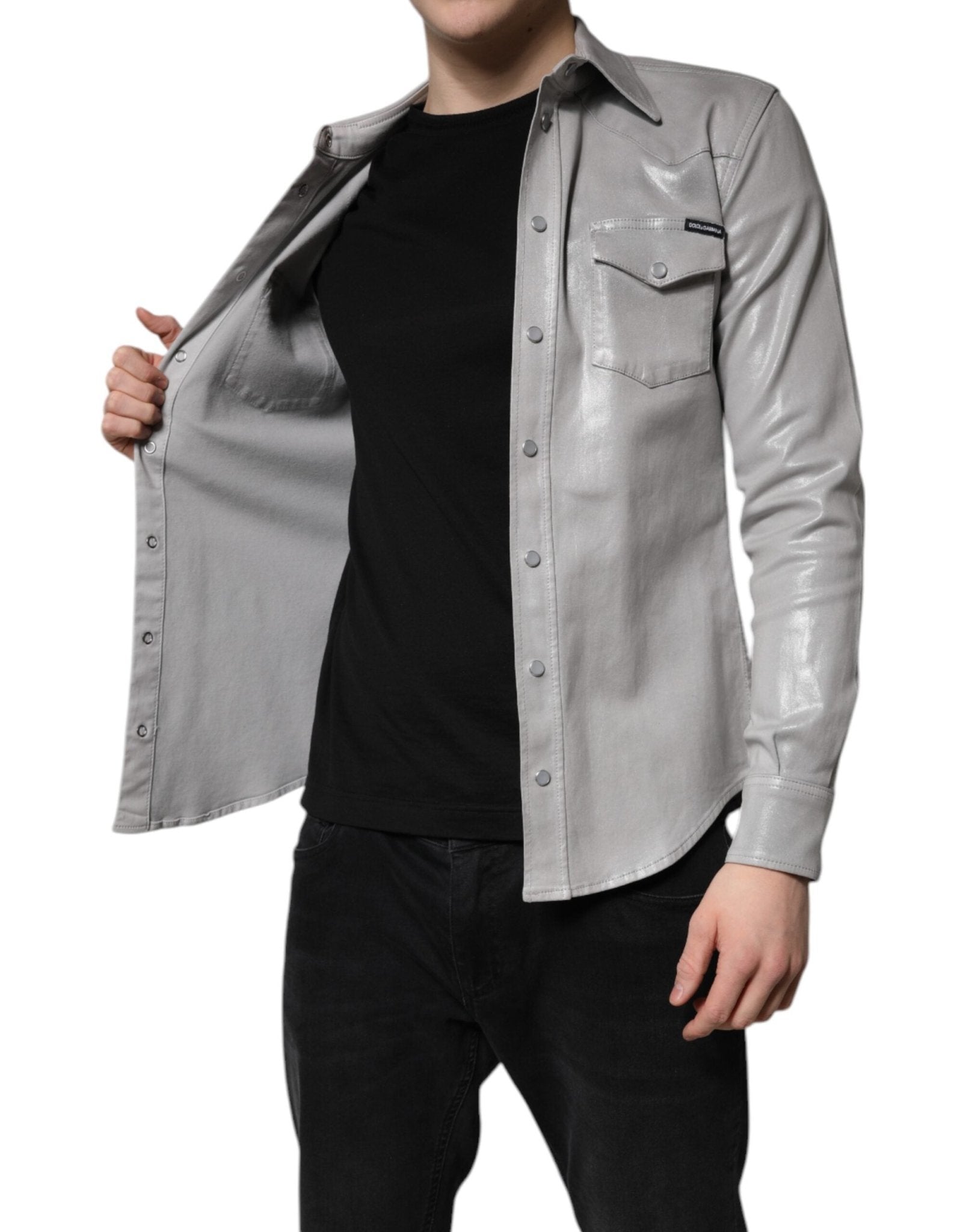 Dolce & Gabbana Metallic Gray Cotton Button Down Shirt - RIMODA