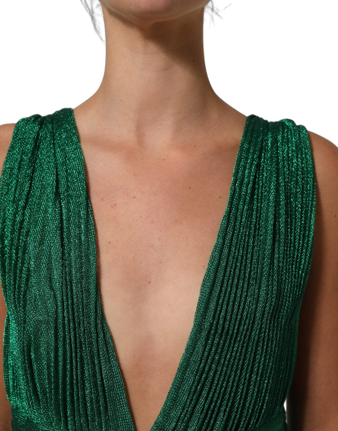 Dolce & Gabbana Metallic Green Sleeveless Plissé Gown Dress - RIMODA