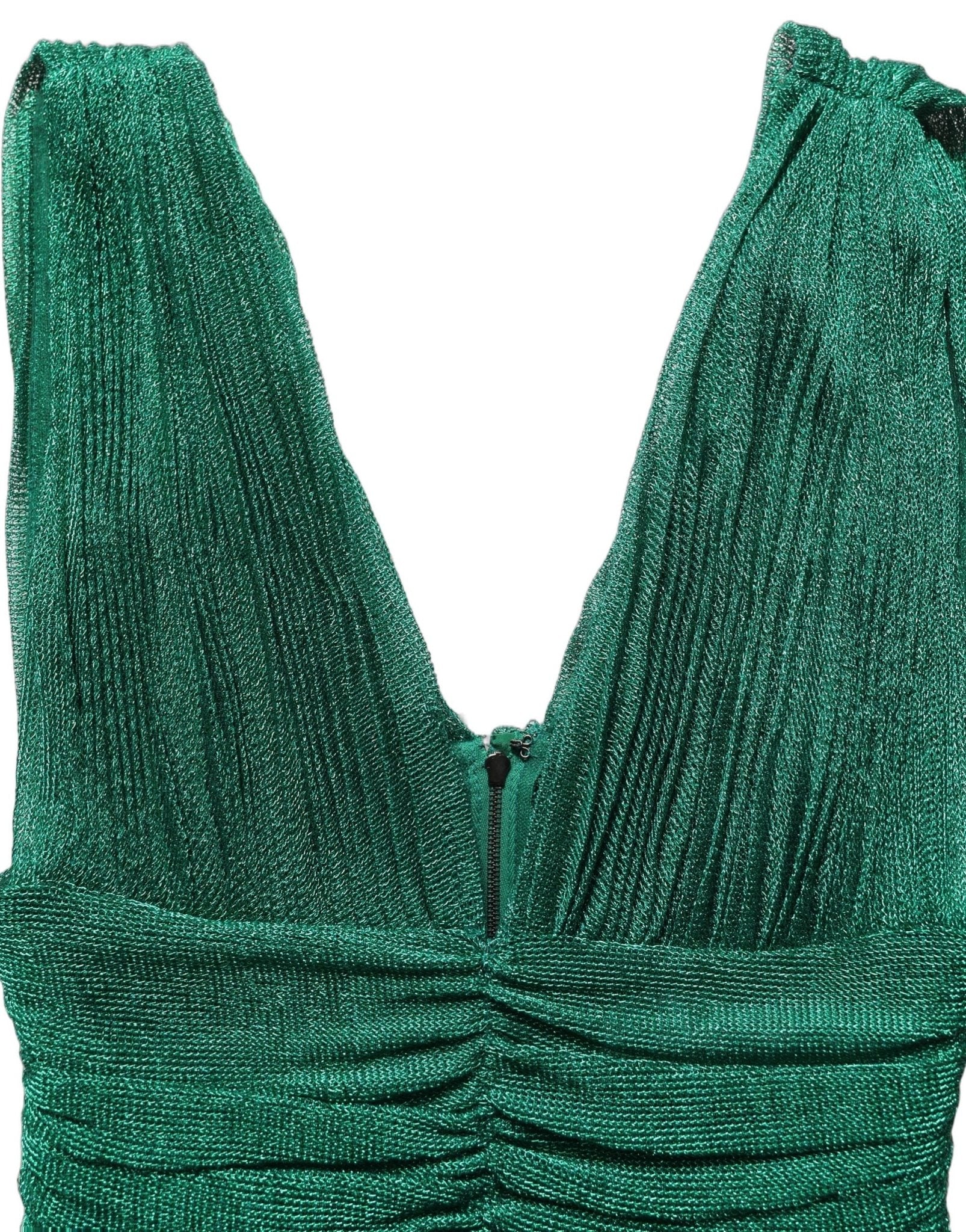 Dolce & Gabbana Metallic Green Sleeveless Plissé Gown Dress - RIMODA