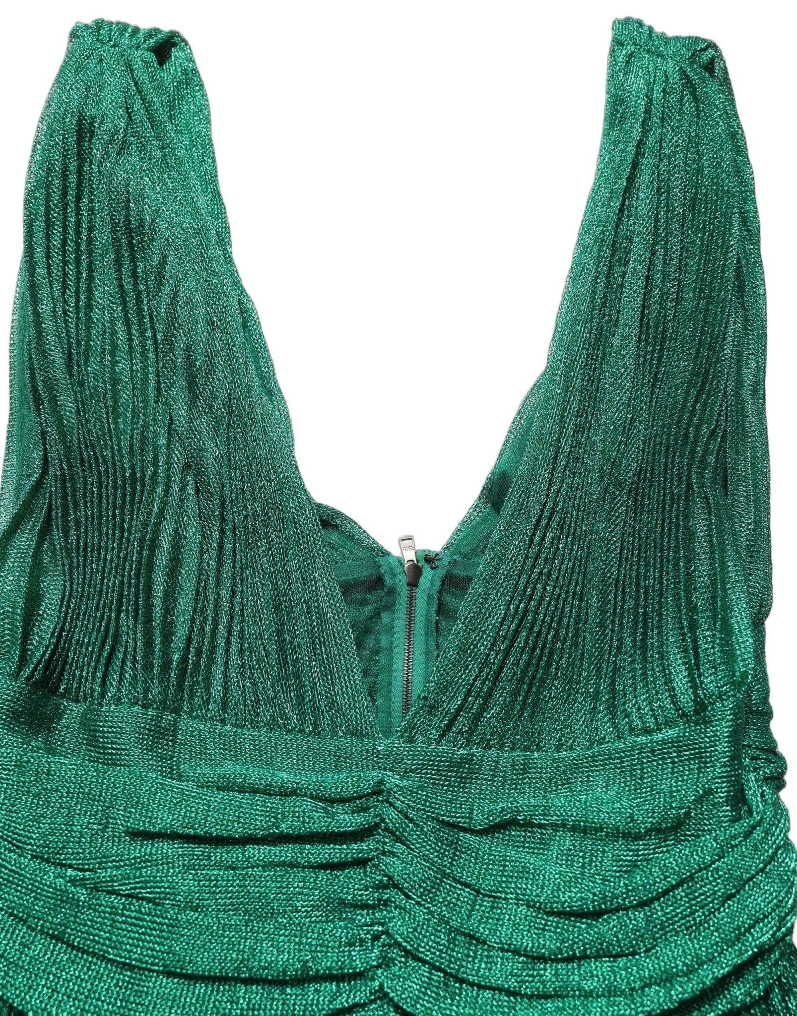 Dolce & Gabbana Metallic Green Sleeveless Plissé Gown Dress - RIMODA