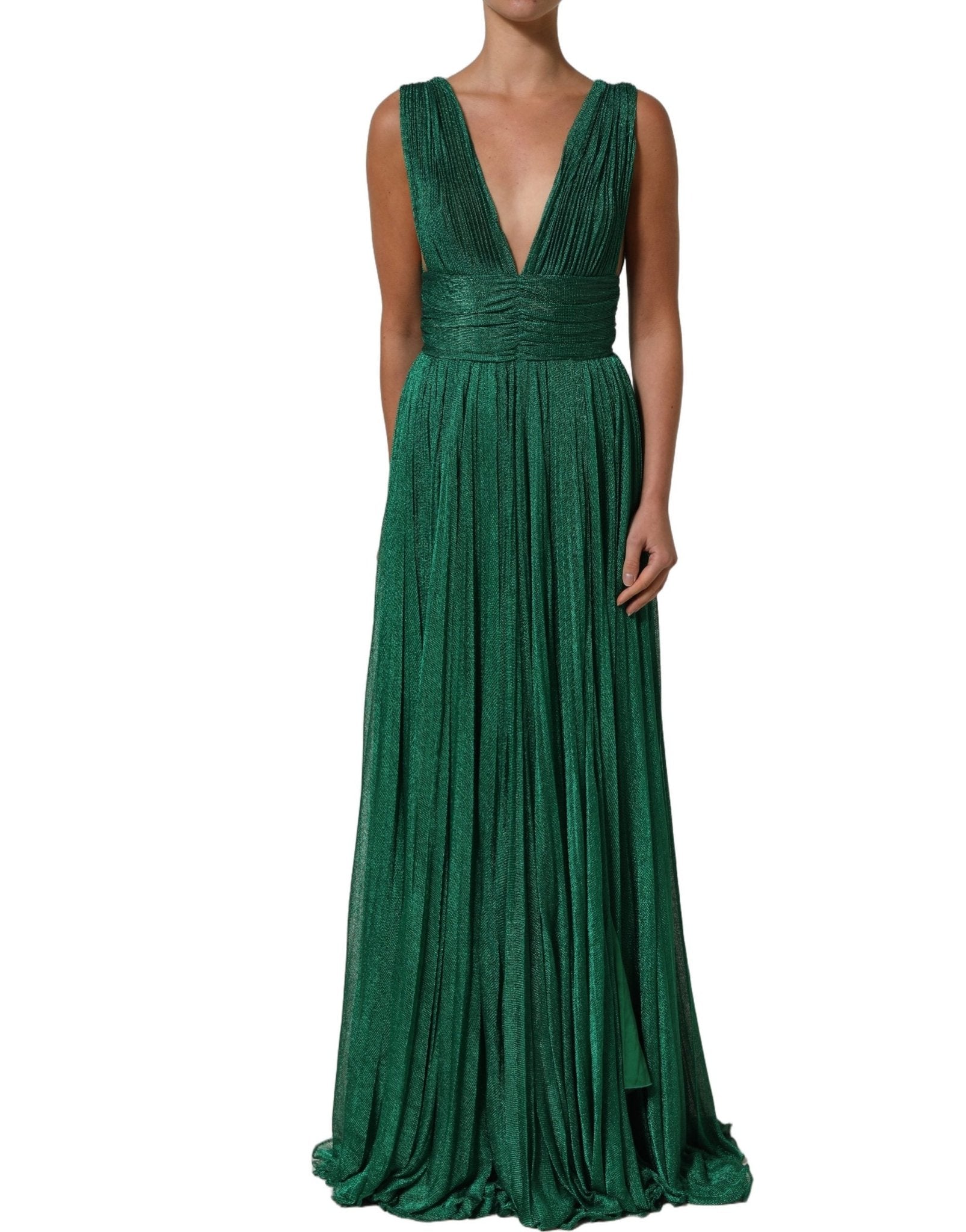 Dolce & Gabbana Metallic Green Sleeveless Plissé Gown Dress - RIMODA