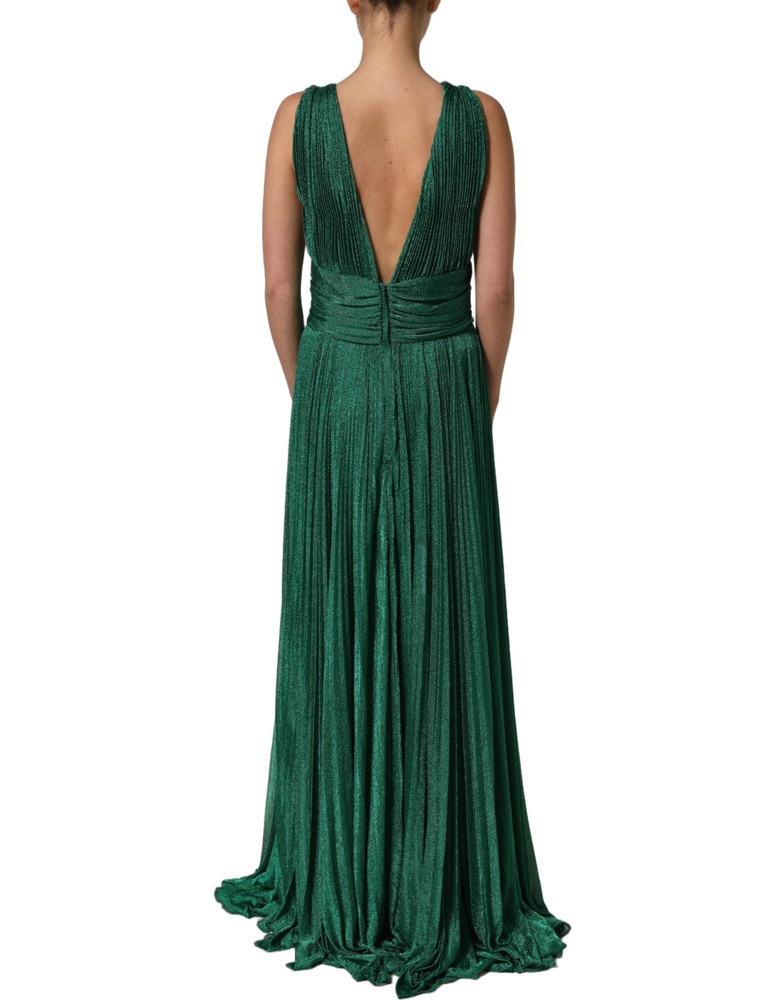 Dolce & Gabbana Metallic Green Sleeveless Plissé Gown Dress - RIMODA