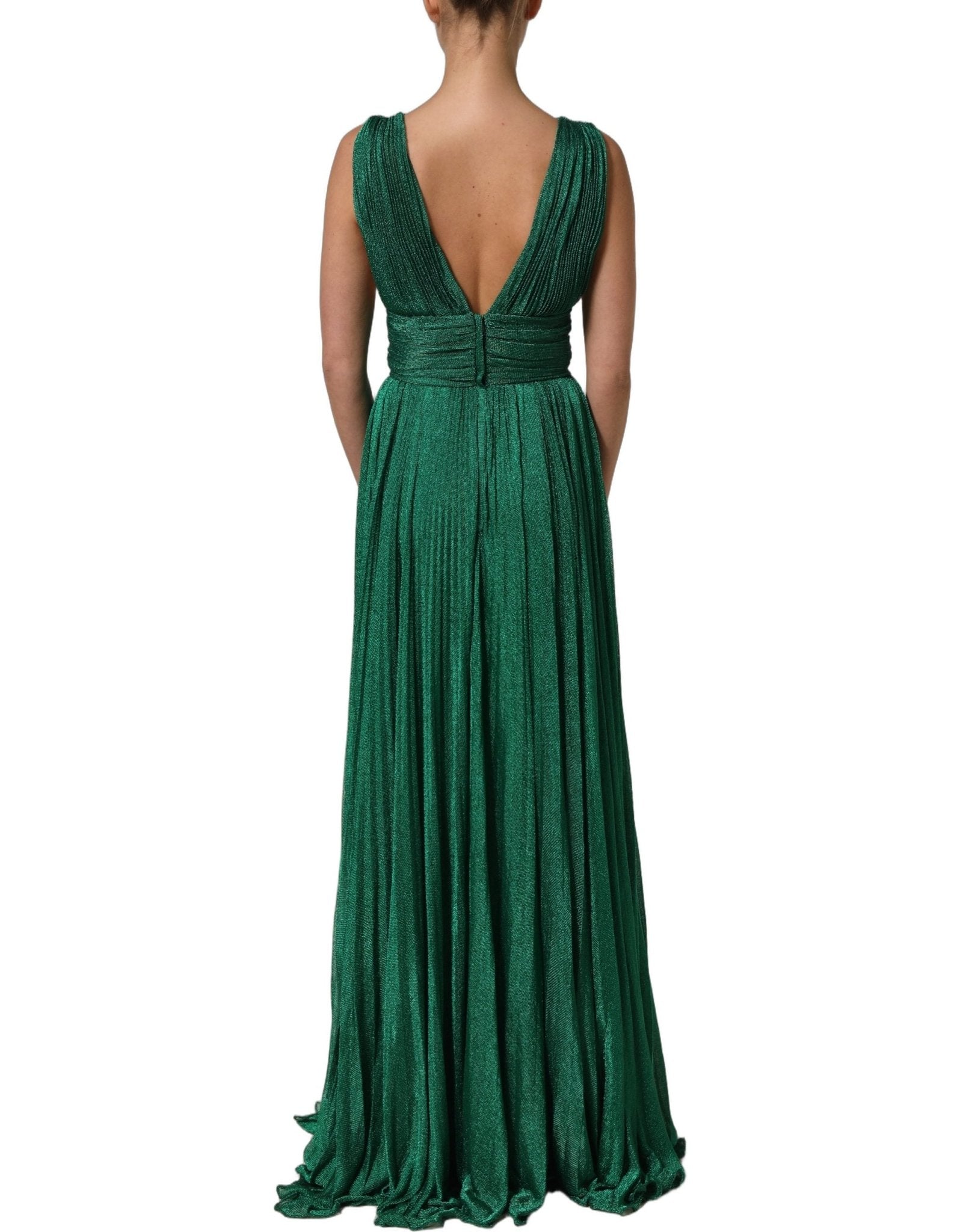 Dolce & Gabbana Metallic Green Sleeveless Plissé Gown Dress - RIMODA