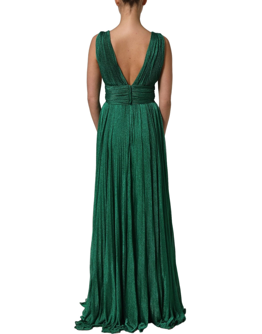 Dolce & Gabbana Metallic Green Sleeveless Plissé Gown Dress - RIMODA