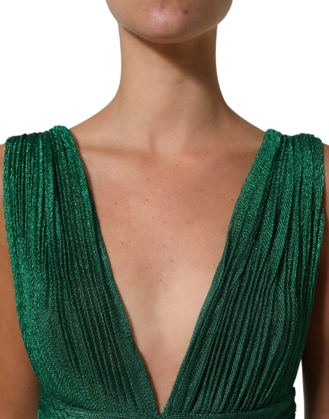 Dolce & Gabbana Metallic Green Sleeveless Plissé Gown Dress - RIMODA