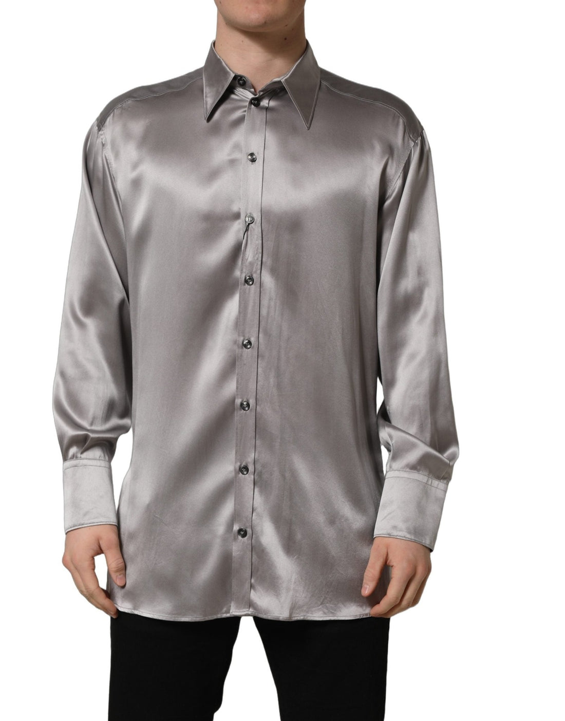 Dolce & Gabbana Metallic Grey Satin Silk Formal Dress Shirt - RIMODA