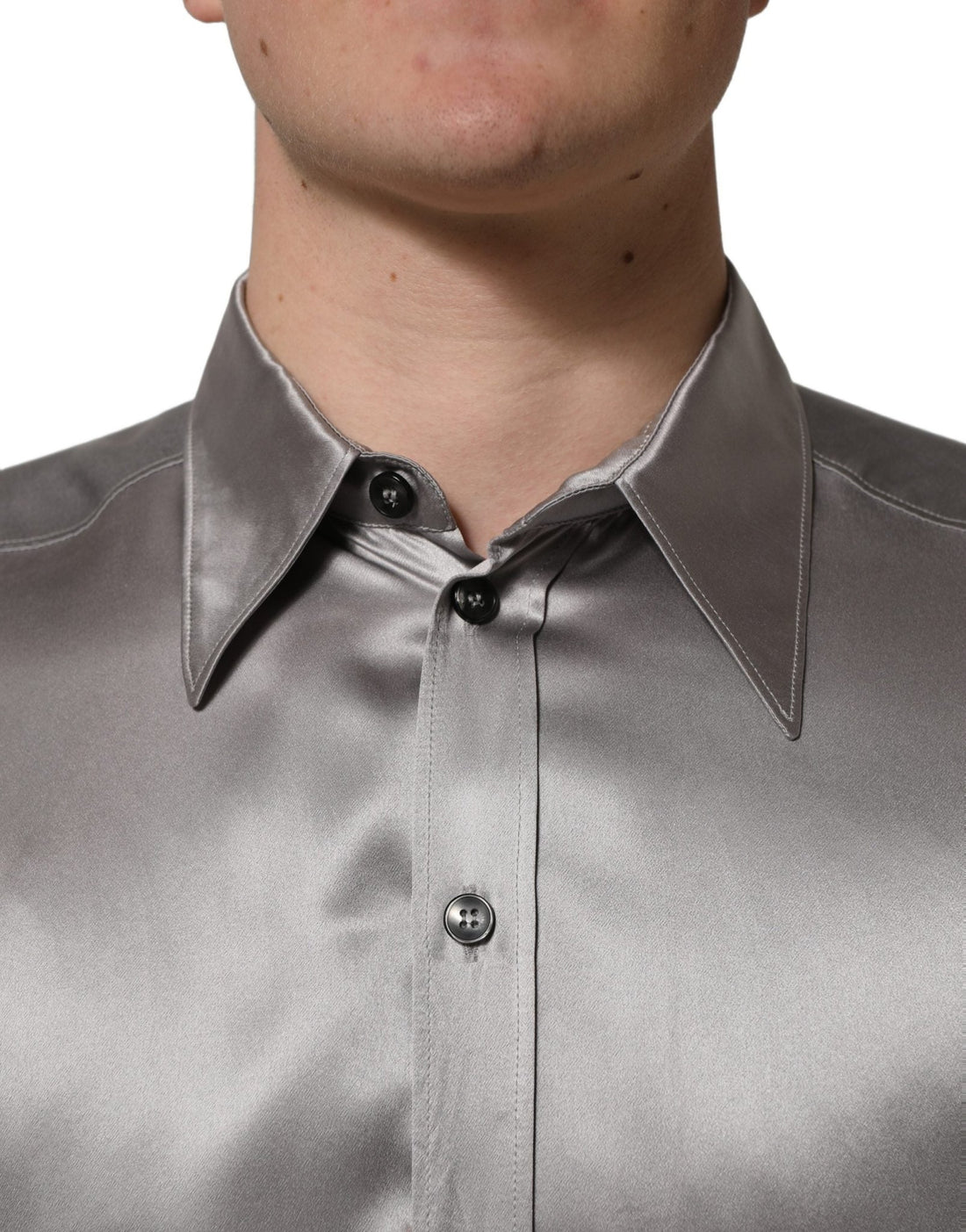 Dolce & Gabbana Metallic Grey Satin Silk Formal Dress Shirt - RIMODA