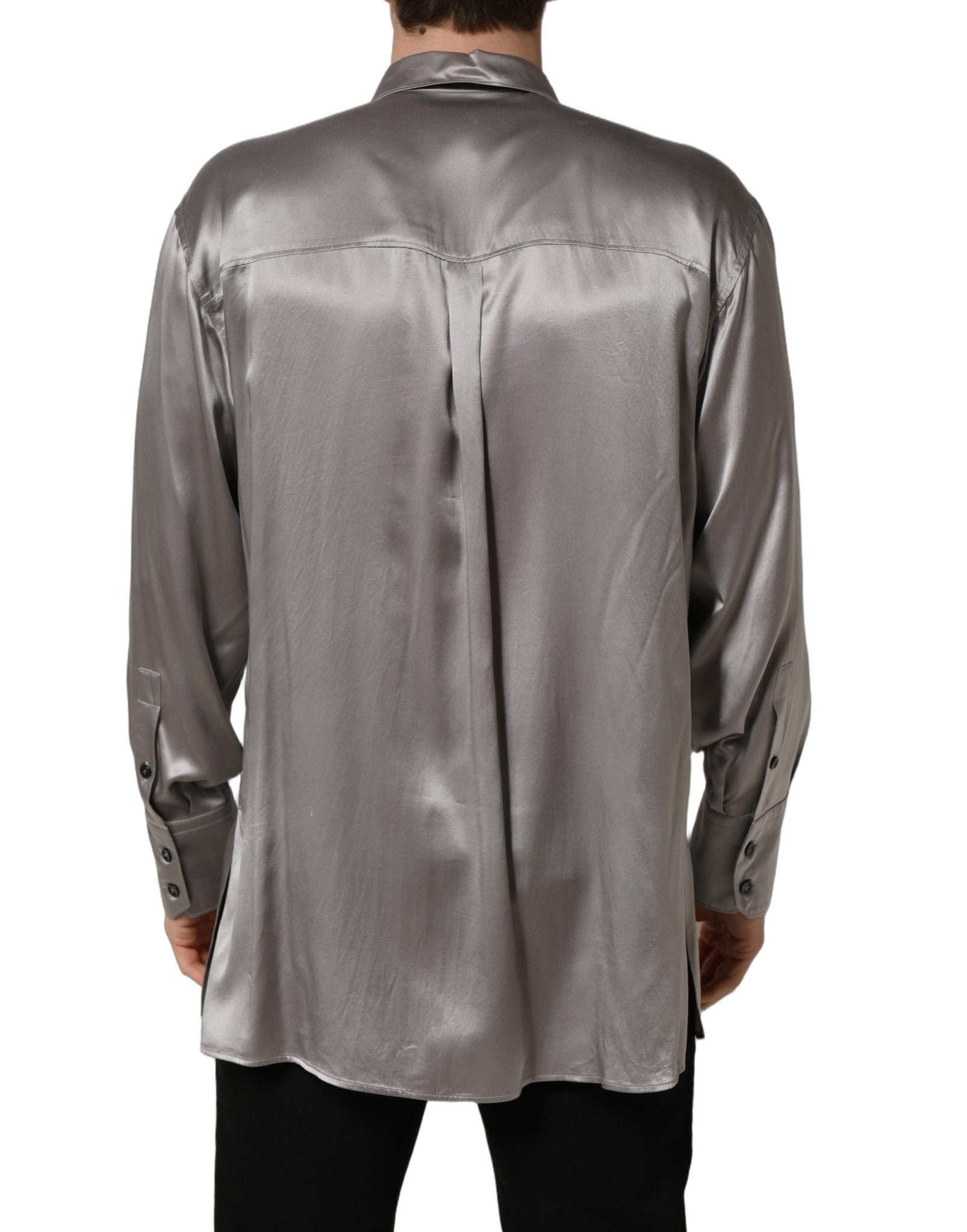 Dolce & Gabbana Metallic Grey Satin Silk Formal Dress Shirt - RIMODA