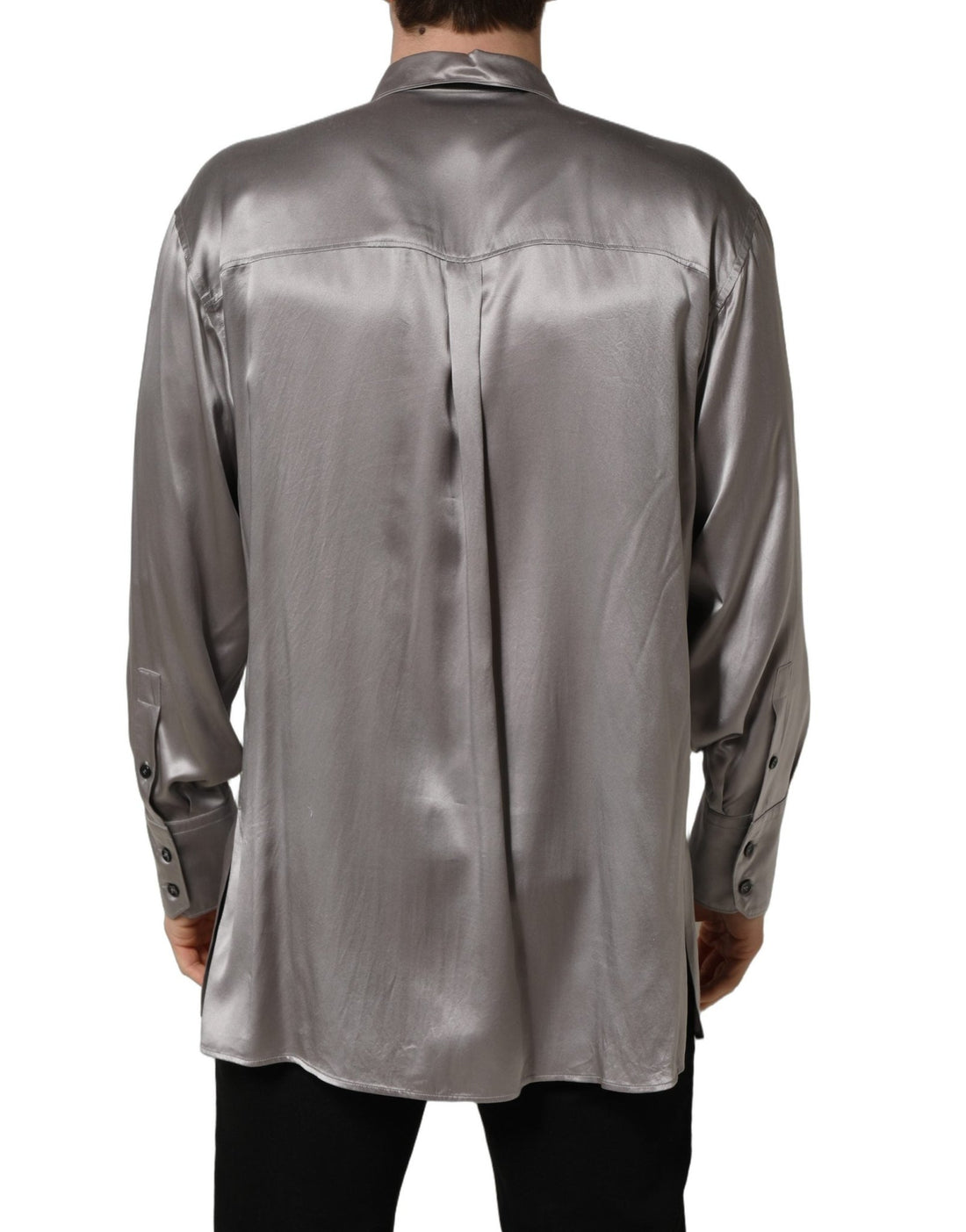 Dolce & Gabbana Metallic Grey Satin Silk Formal Dress Shirt - RIMODA