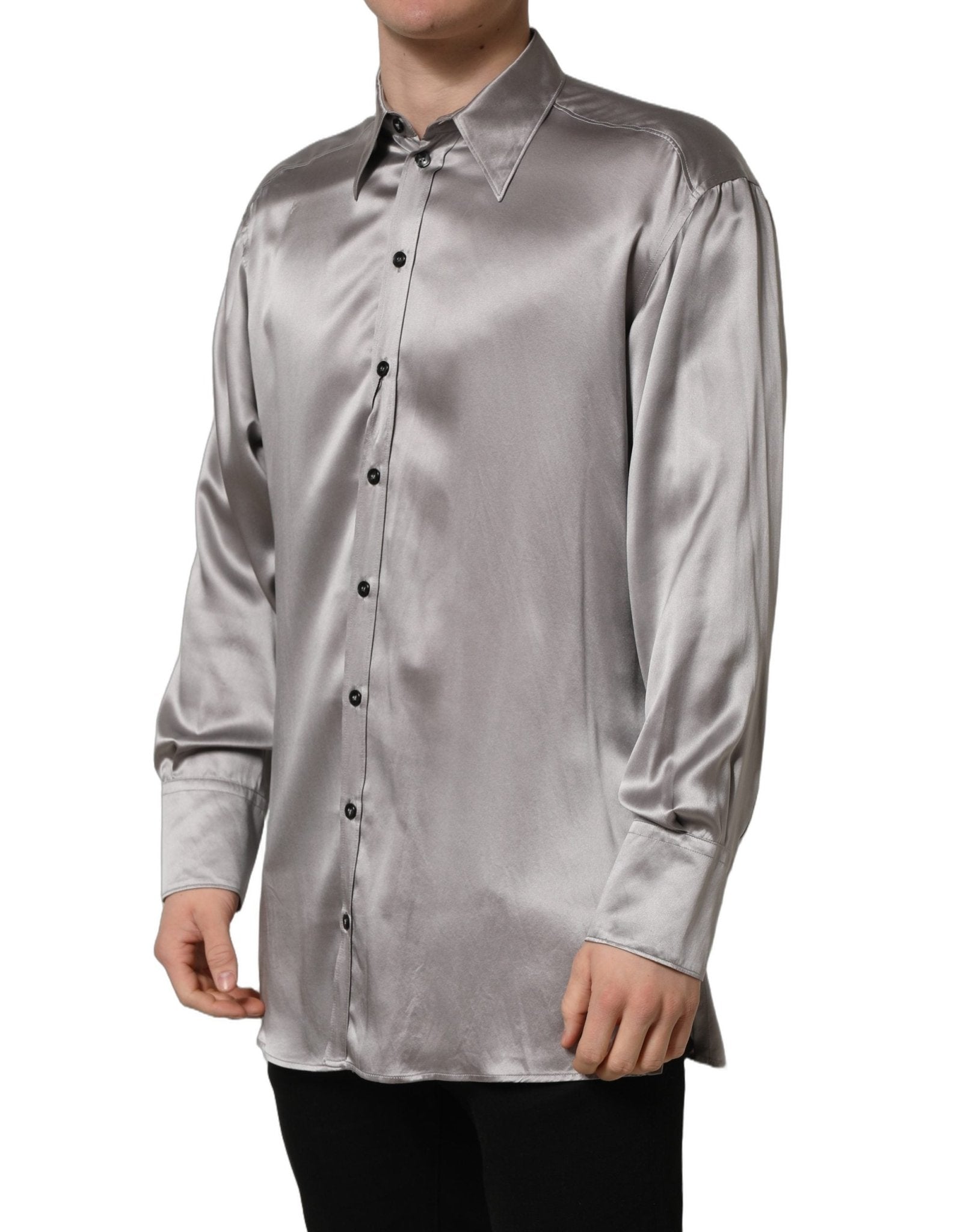Dolce & Gabbana Metallic Grey Satin Silk Formal Dress Shirt - RIMODA