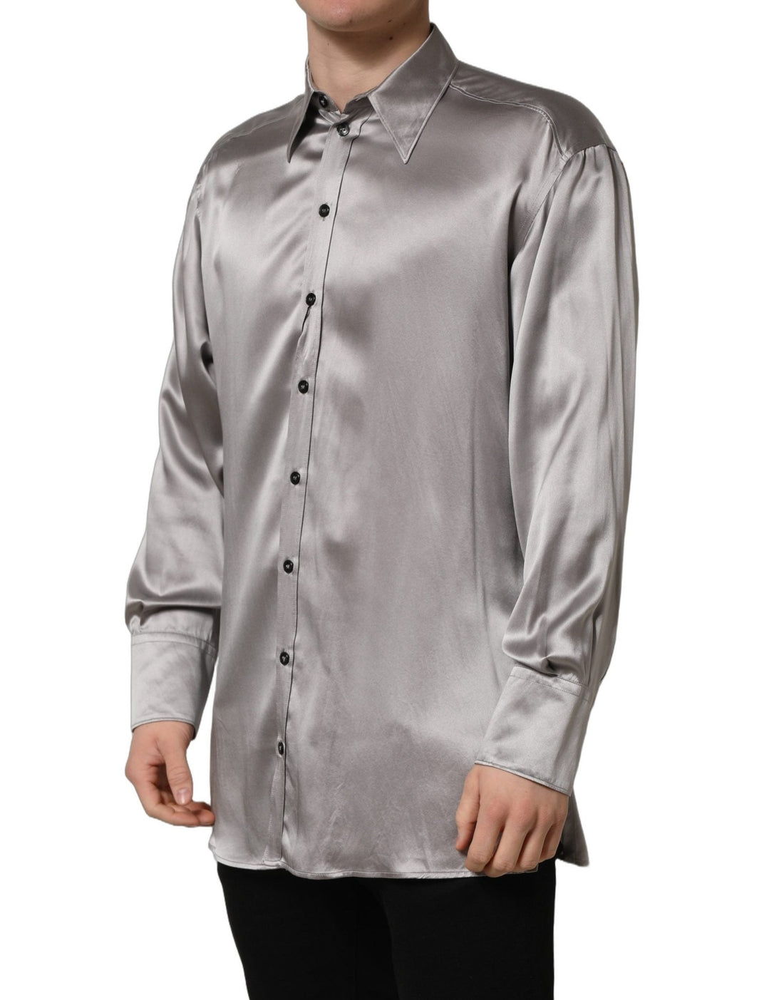 Dolce & Gabbana Metallic Grey Satin Silk Formal Dress Shirt - RIMODA