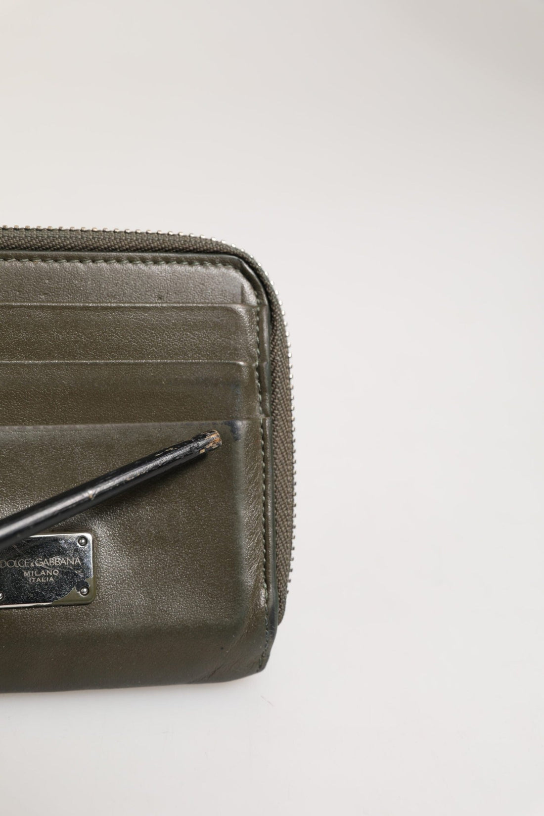 Dolce & Gabbana Military Green Leather Logo Plaque Card Holder Coin Purse Wallet - RIMODA