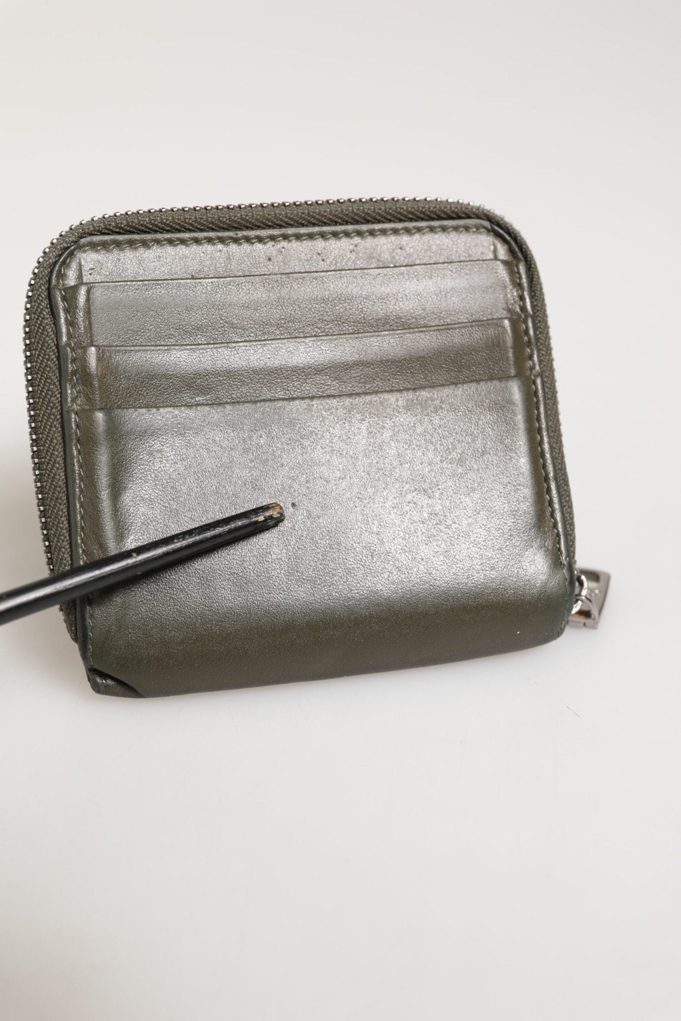 Dolce & Gabbana Military Green Leather Logo Plaque Card Holder Coin Purse Wallet - RIMODA