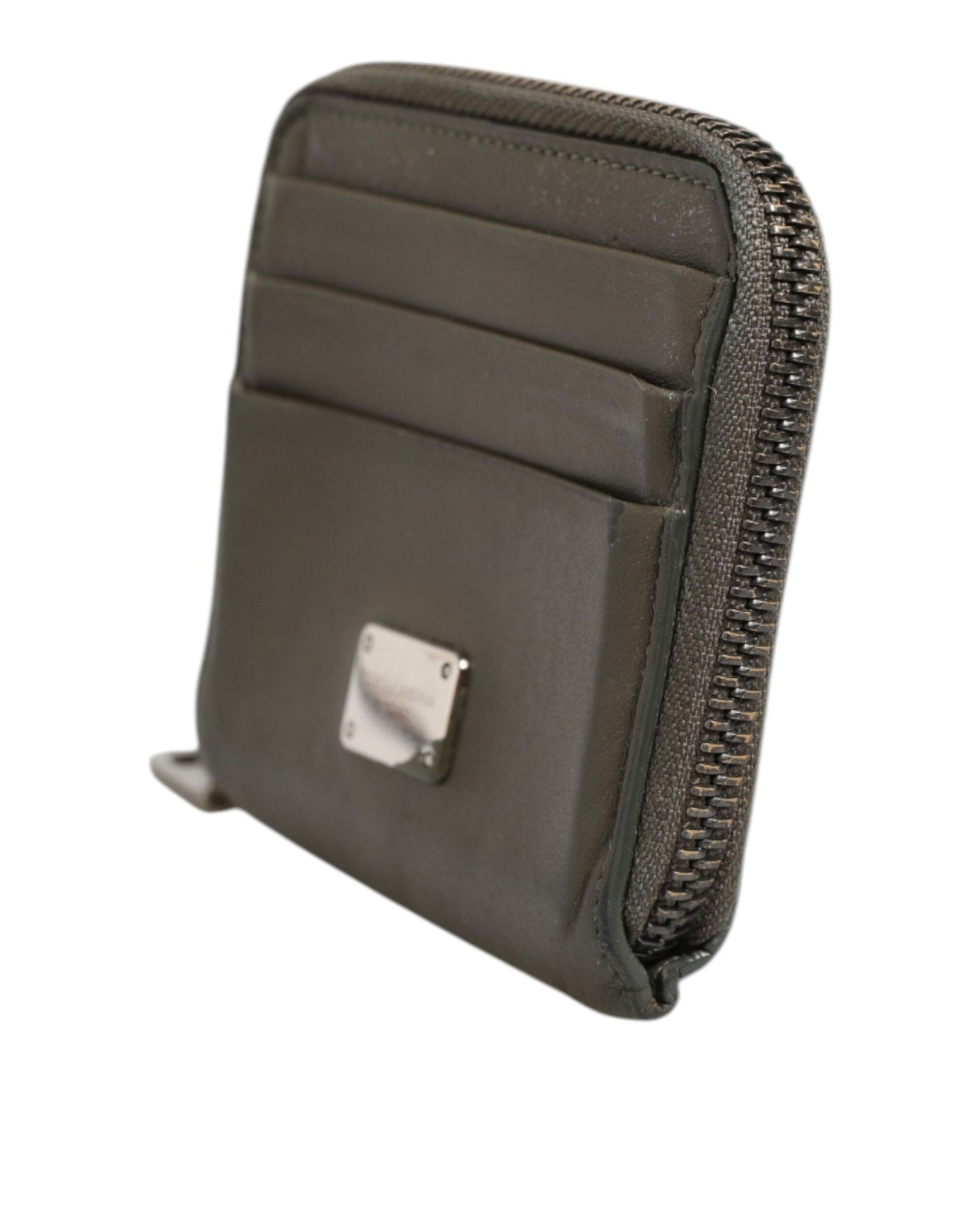 Dolce & Gabbana Military Green Leather Logo Plaque Card Holder Coin Purse Wallet - RIMODA