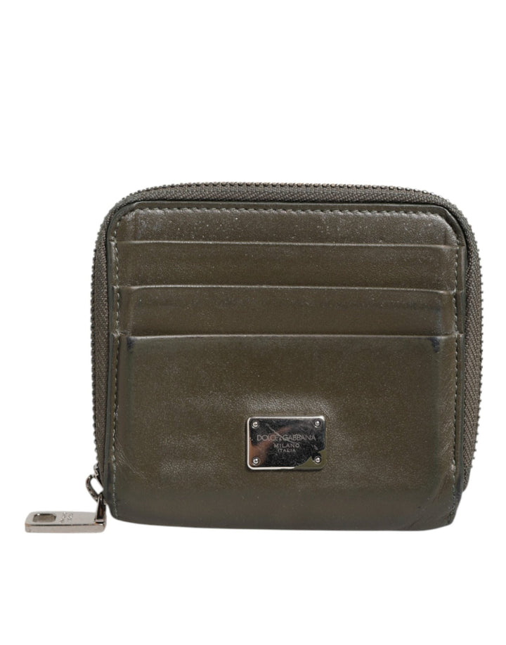 Dolce & Gabbana Military Green Leather Logo Plaque Card Holder Coin Purse Wallet - RIMODA