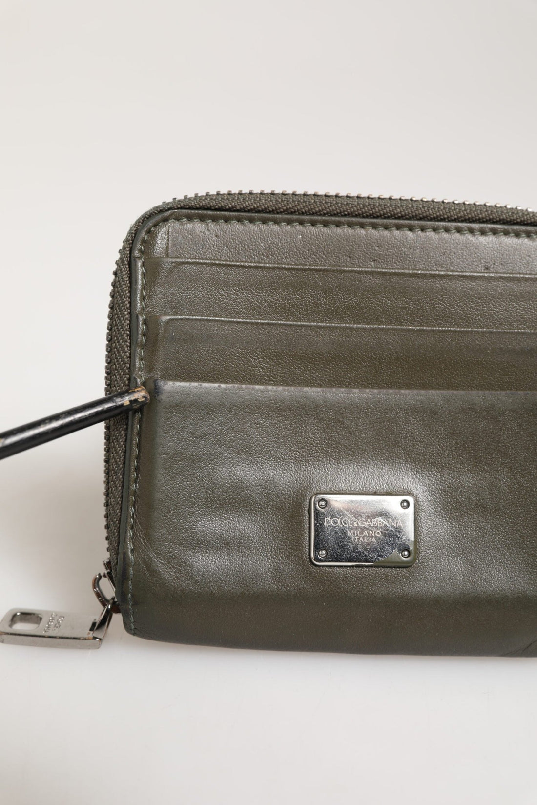 Dolce & Gabbana Military Green Leather Logo Plaque Card Holder Coin Purse Wallet - RIMODA