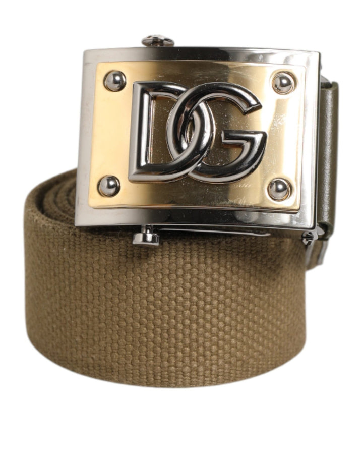 Dolce & Gabbana Military Green Nylon Logo Metal Buckle Belt - RIMODA