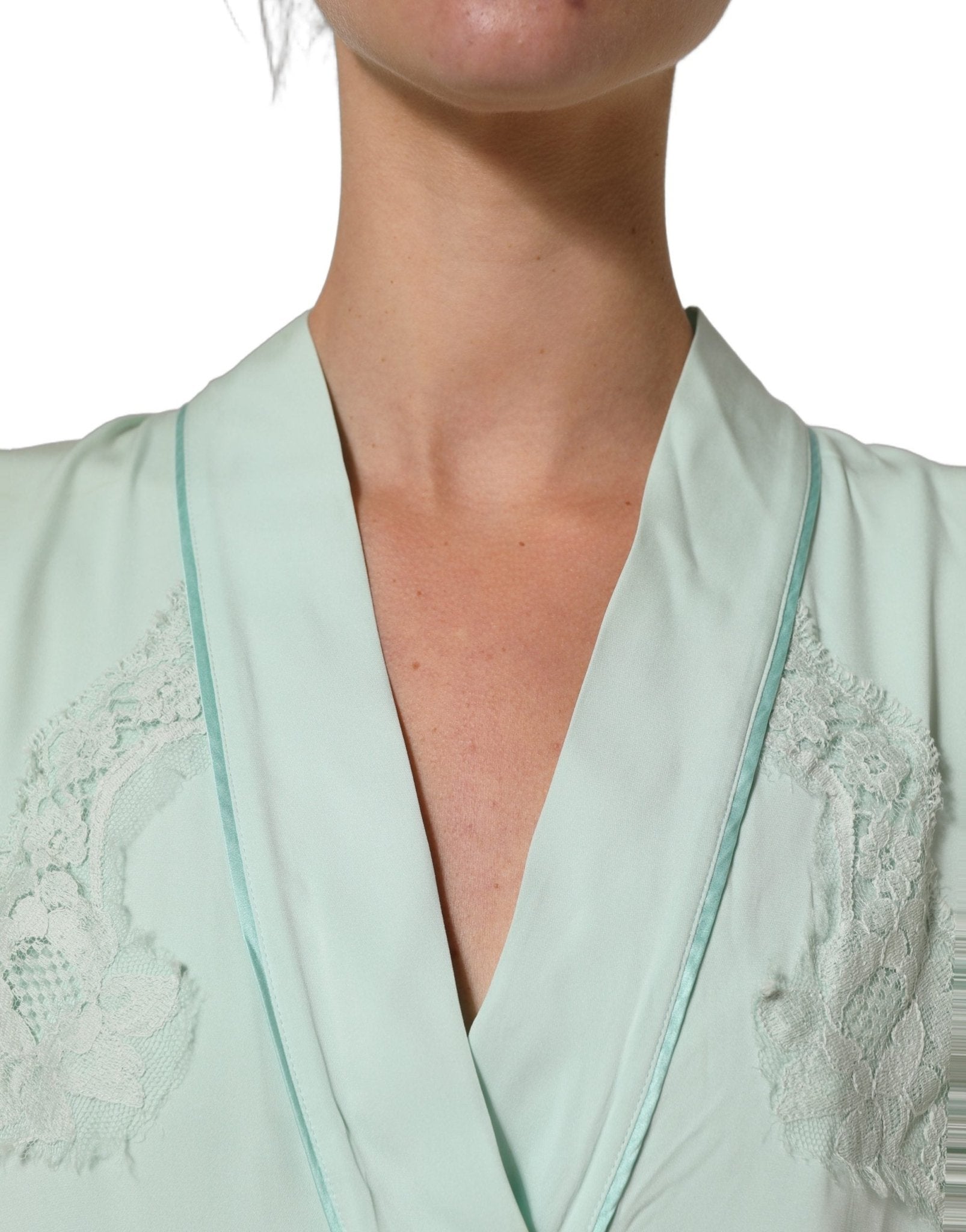 Dolce & Gabbana Mint Green Silk Lace Trim Abaya Maxi Dress - RIMODA