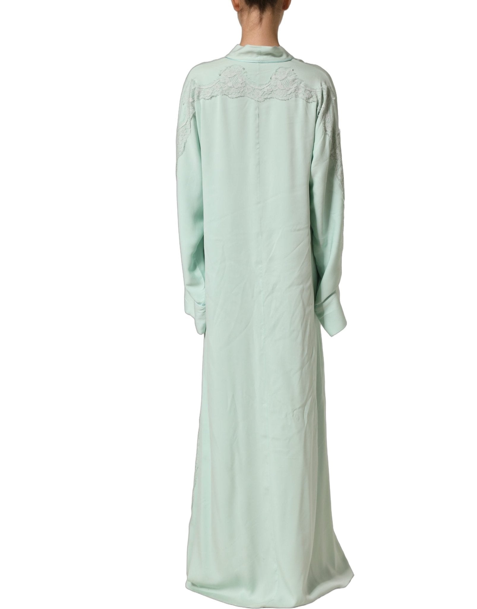 Dolce & Gabbana Mint Green Silk Lace Trim Abaya Maxi Dress - RIMODA