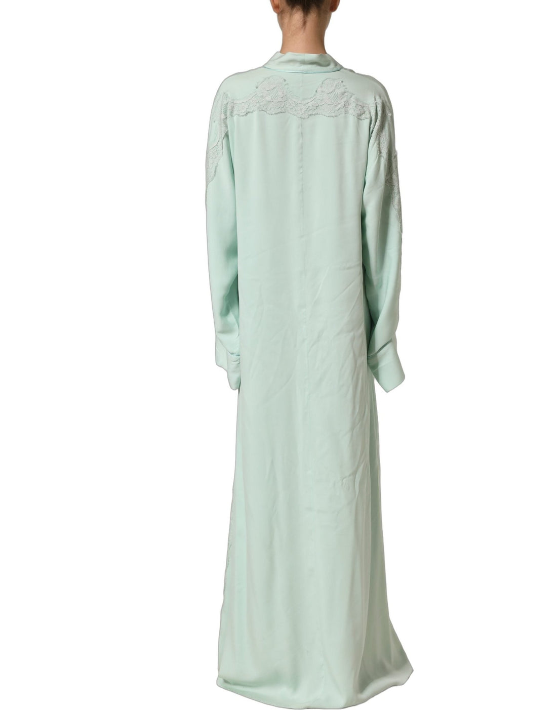 Dolce & Gabbana Mint Green Silk Lace Trim Abaya Maxi Dress - RIMODA