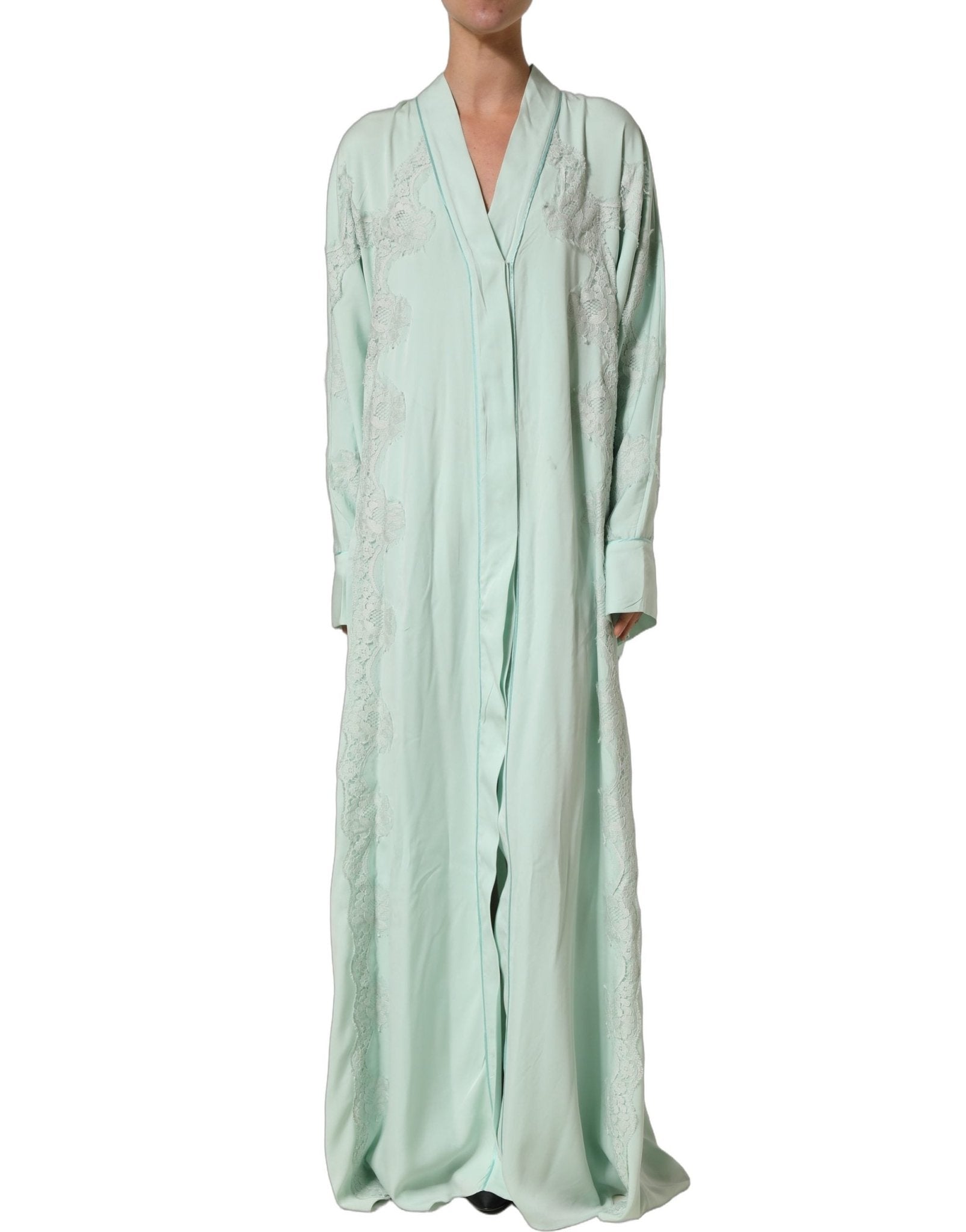 Dolce & Gabbana Mint Green Silk Lace Trim Abaya Maxi Dress - RIMODA