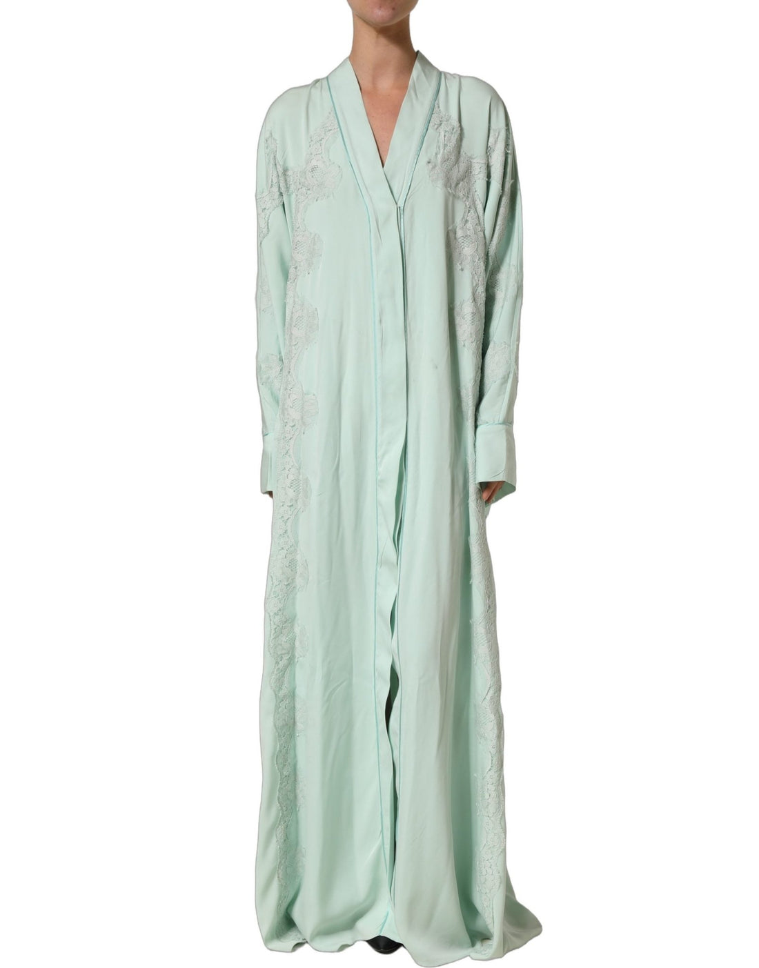 Dolce & Gabbana Mint Green Silk Lace Trim Abaya Maxi Dress - RIMODA