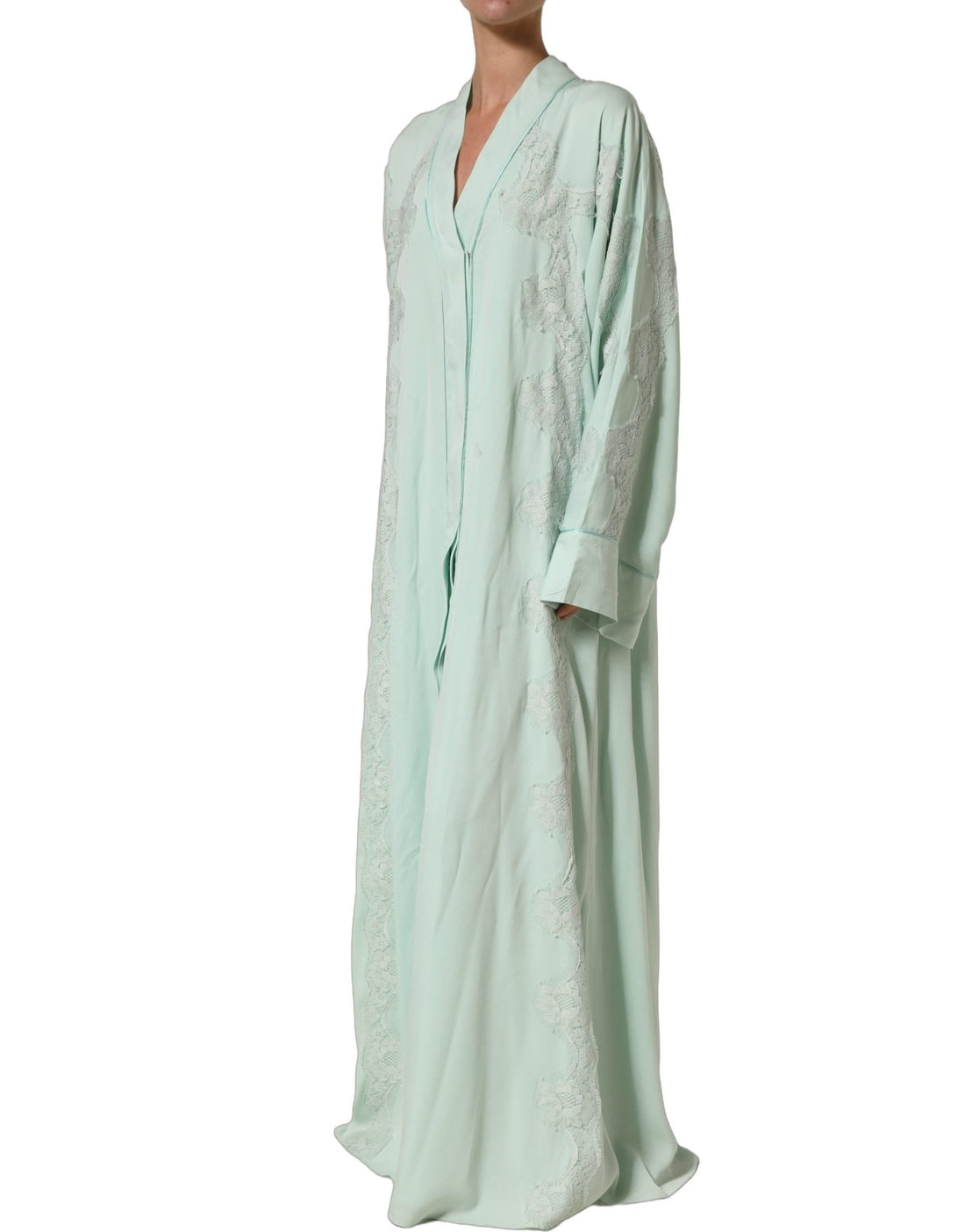 Dolce & Gabbana Mint Green Silk Lace Trim Abaya Maxi Dress - RIMODA