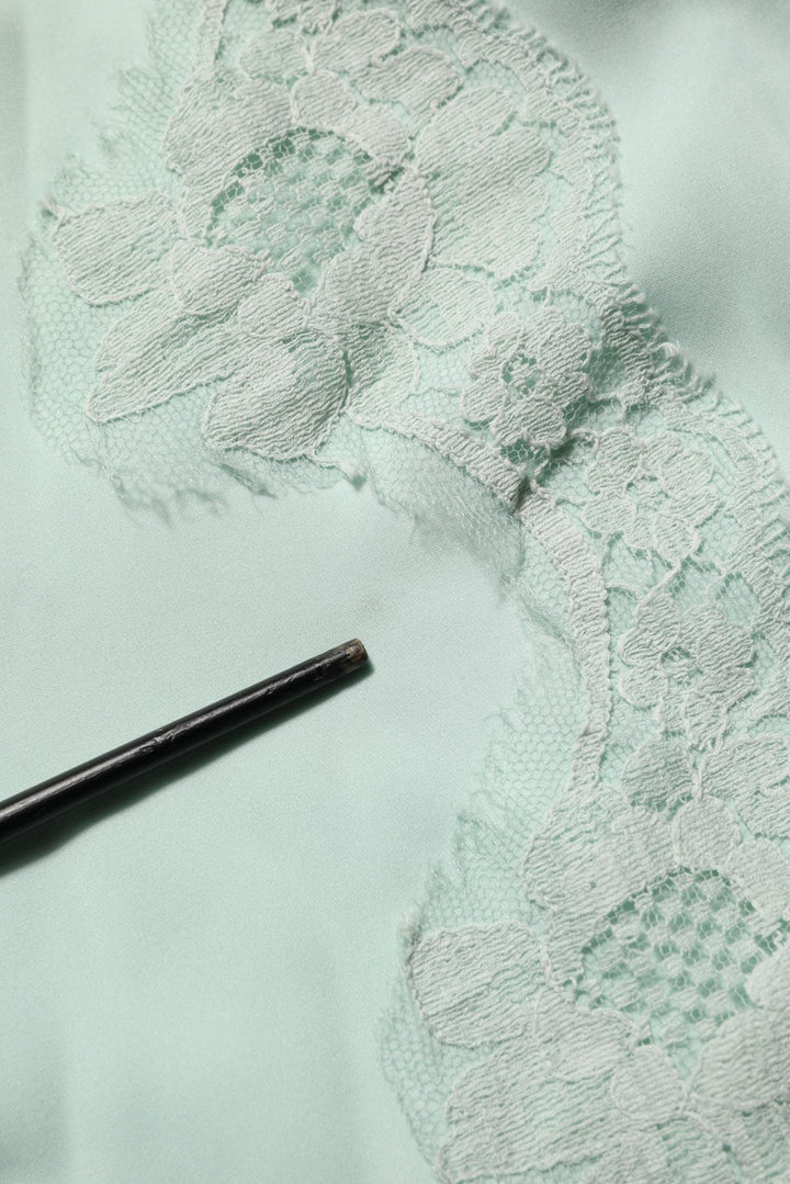 Dolce & Gabbana Mint Green Silk Lace Trim Abaya Maxi Dress - RIMODA
