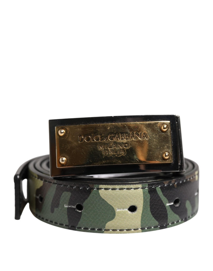Dolce & Gabbana Multicolor Camouflage Metal Logo Buckle Belt - RIMODA