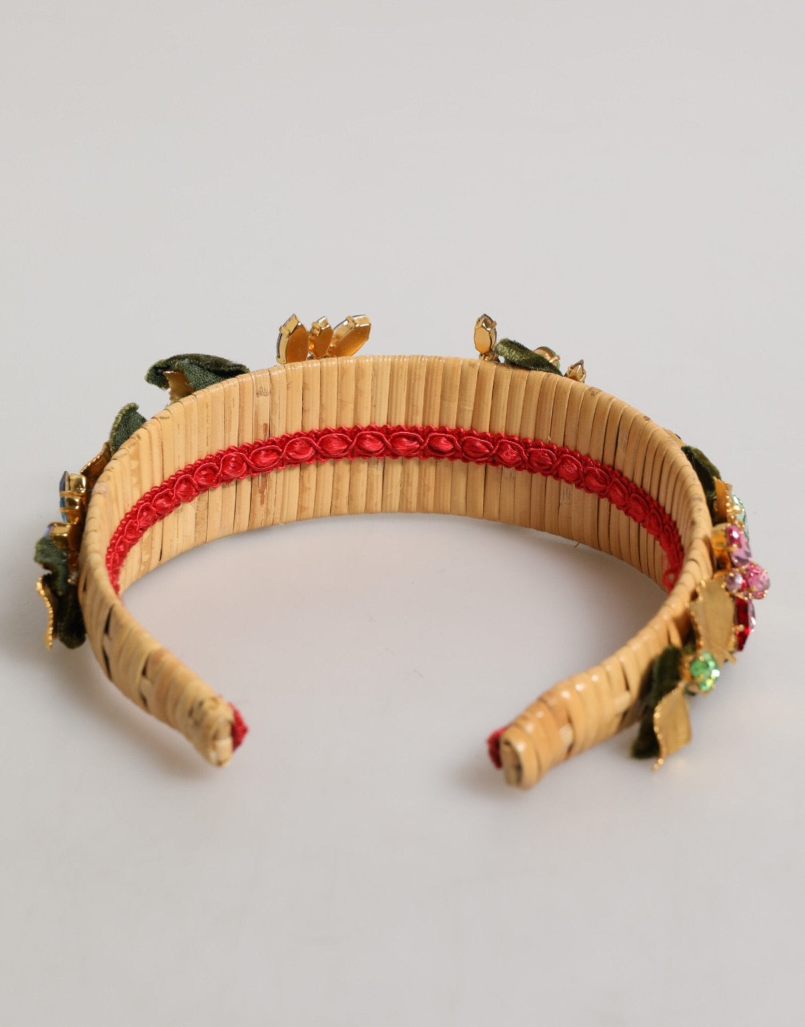Dolce & Gabbana Multicolor Crystal Floral Gold Green Velvet Crown Headband - RIMODA
