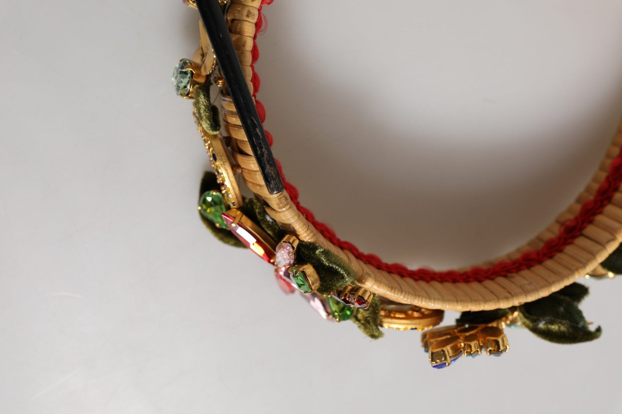Dolce & Gabbana Multicolor Crystal Floral Gold Green Velvet Crown Headband - RIMODA