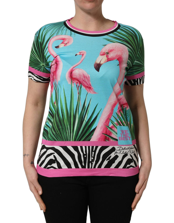 Dolce & Gabbana Multicolor Flamingo ZebraStriped Trim T-shirt - RIMODA