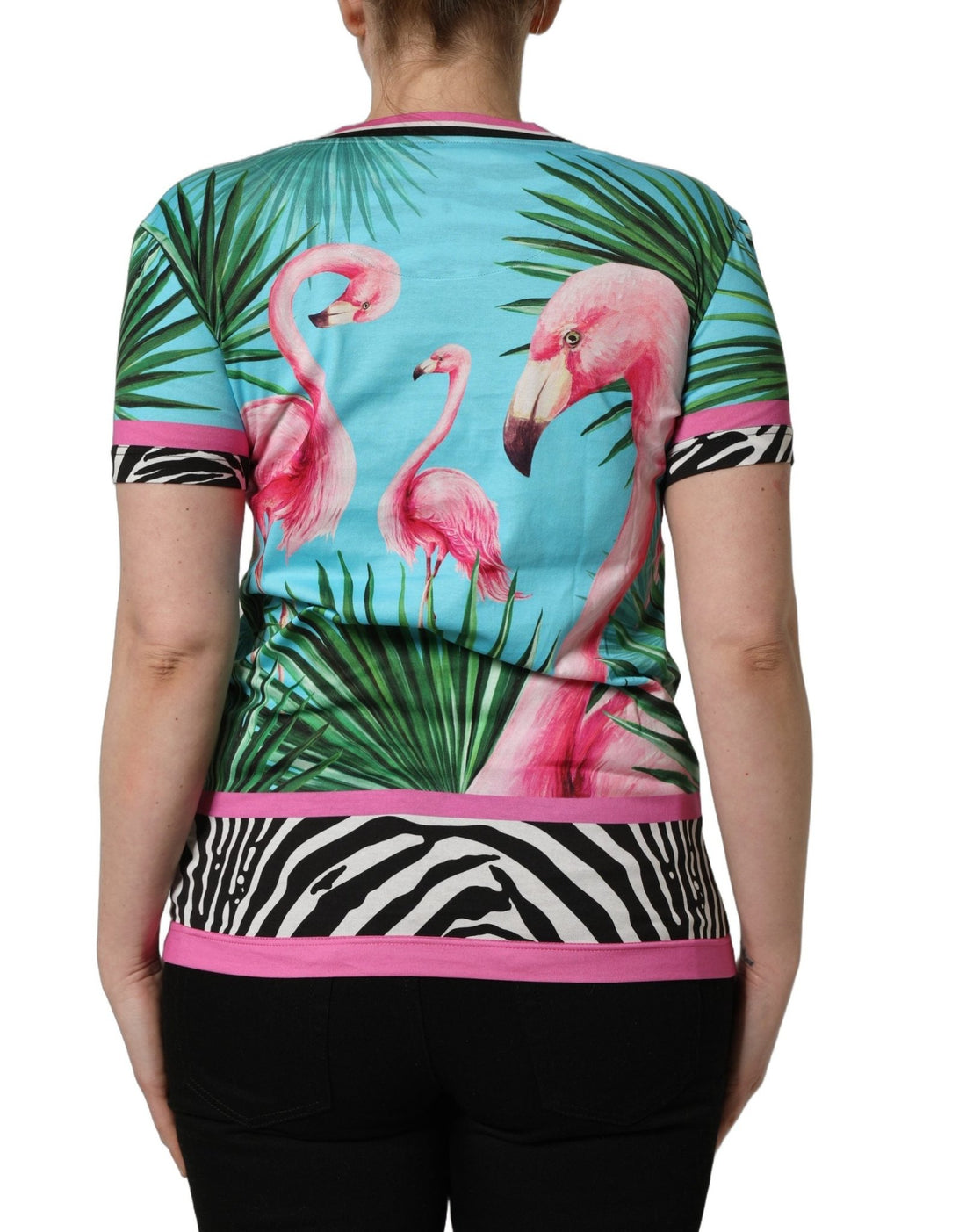 Dolce & Gabbana Multicolor Flamingo ZebraStriped Trim T-shirt - RIMODA