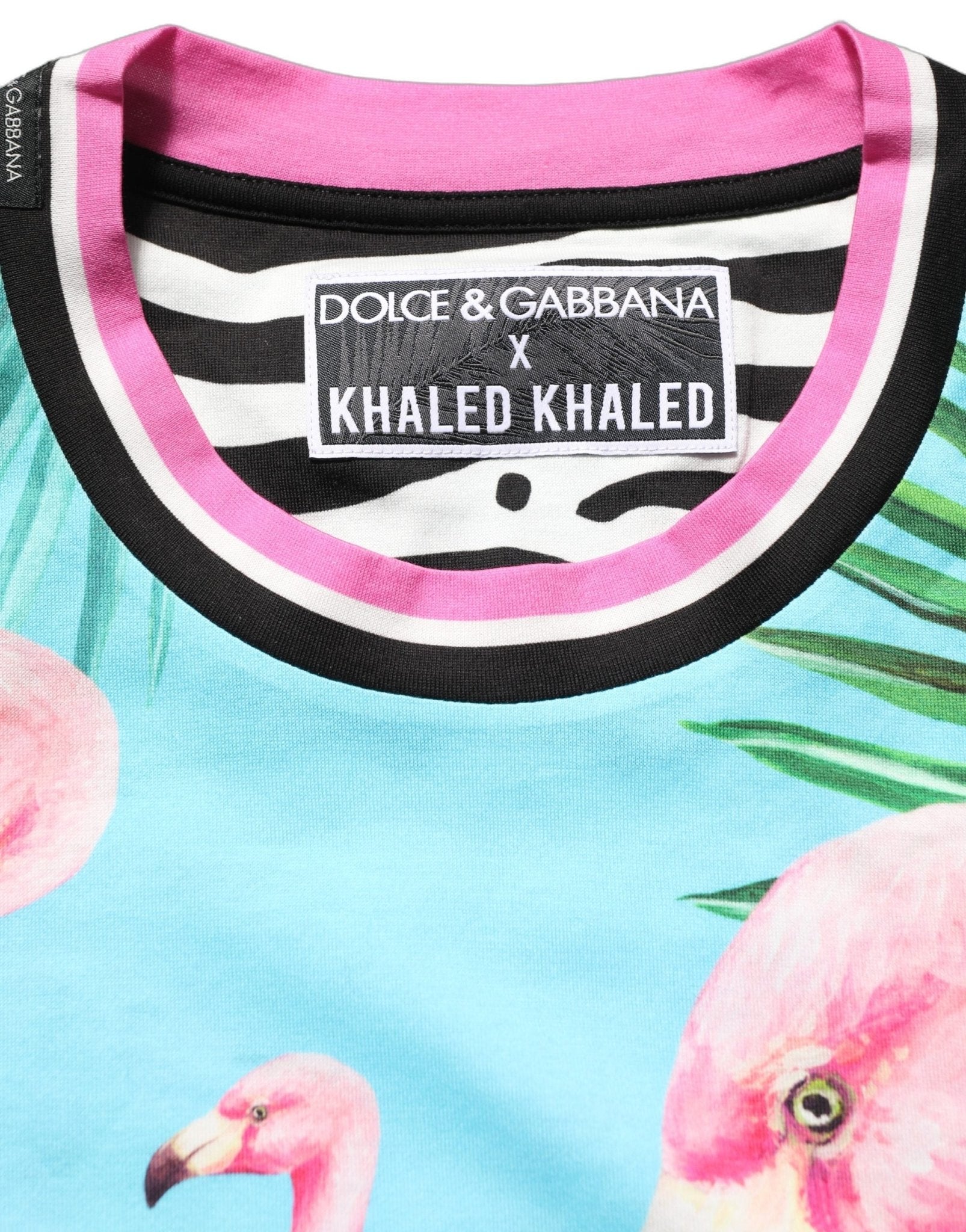 Dolce & Gabbana Multicolor Flamingo ZebraStriped Trim T-shirt - RIMODA