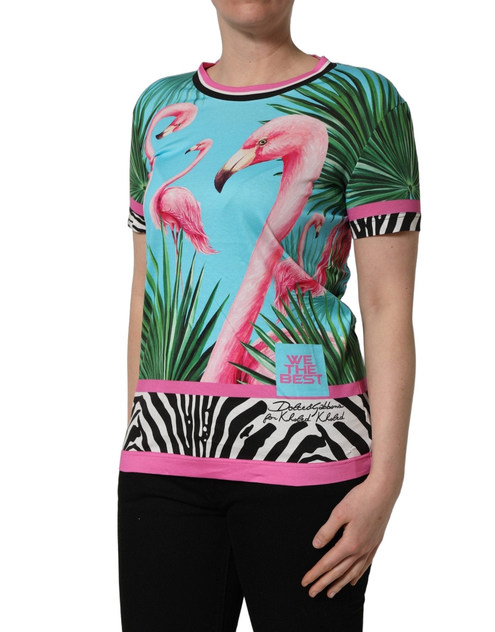 Dolce & Gabbana Multicolor Flamingo ZebraStriped Trim T-shirt - RIMODA