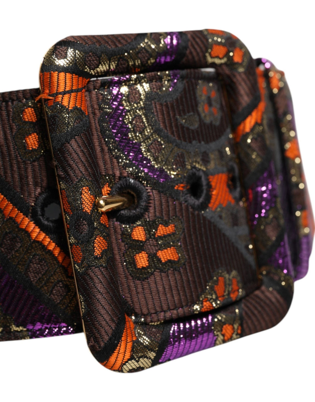Dolce & Gabbana Multicolor Floral Jacquard Lurex Wide Waist Buckle Belt - RIMODA