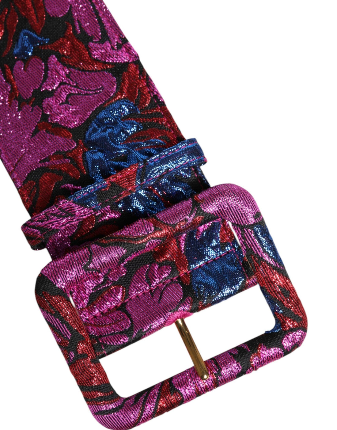 Dolce & Gabbana Multicolor Floral Jacquard Lurex Wide Waist Buckle Belt - RIMODA