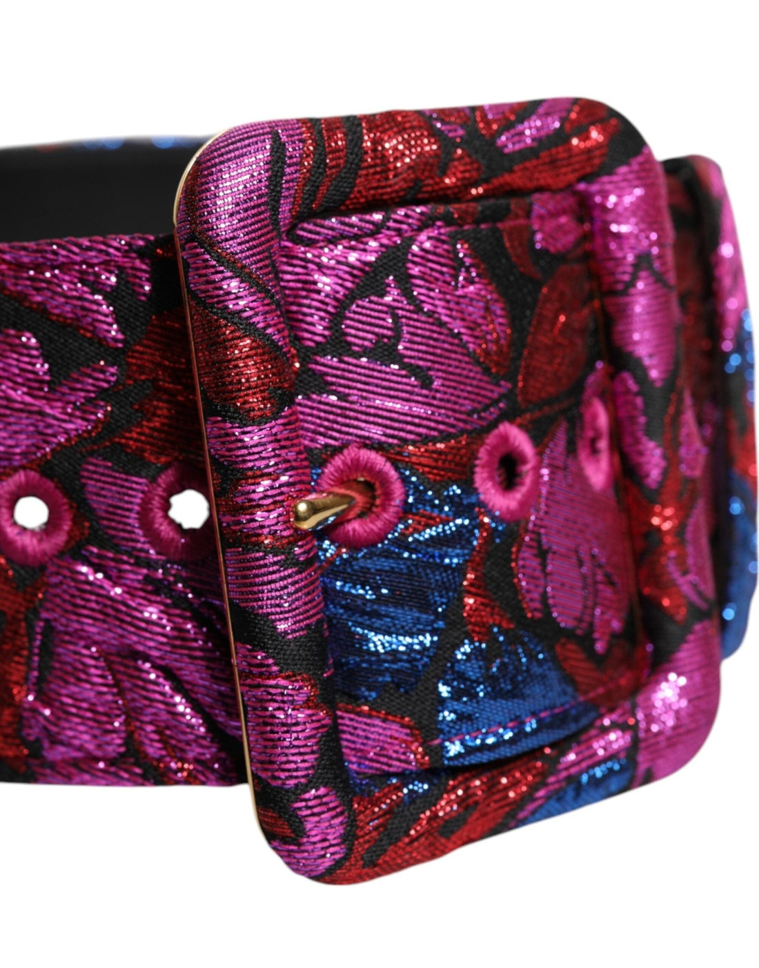 Dolce & Gabbana Multicolor Floral Jacquard Lurex Wide Waist Buckle Belt - RIMODA