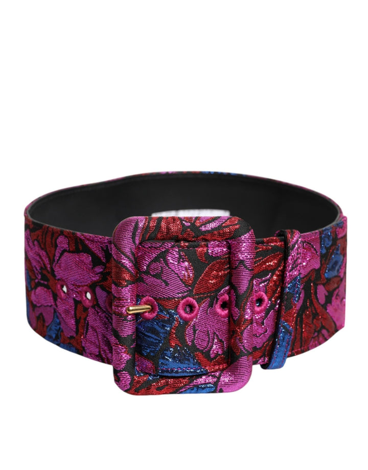 Dolce & Gabbana Multicolor Floral Jacquard Lurex Wide Waist Buckle Belt - RIMODA