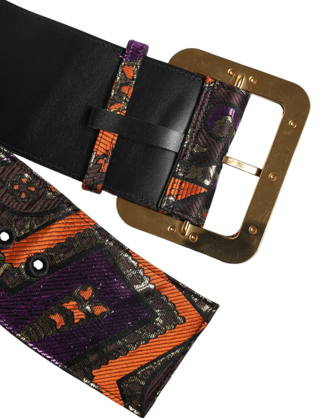 Dolce & Gabbana Multicolor Floral Jacquard Lurex Wide Waist Buckle Belt - RIMODA