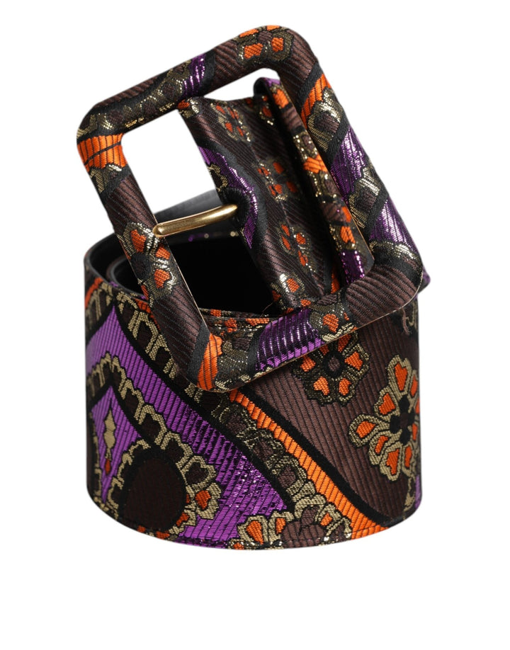 Dolce & Gabbana Multicolor Floral Jacquard Lurex Wide Waist Buckle Belt - RIMODA