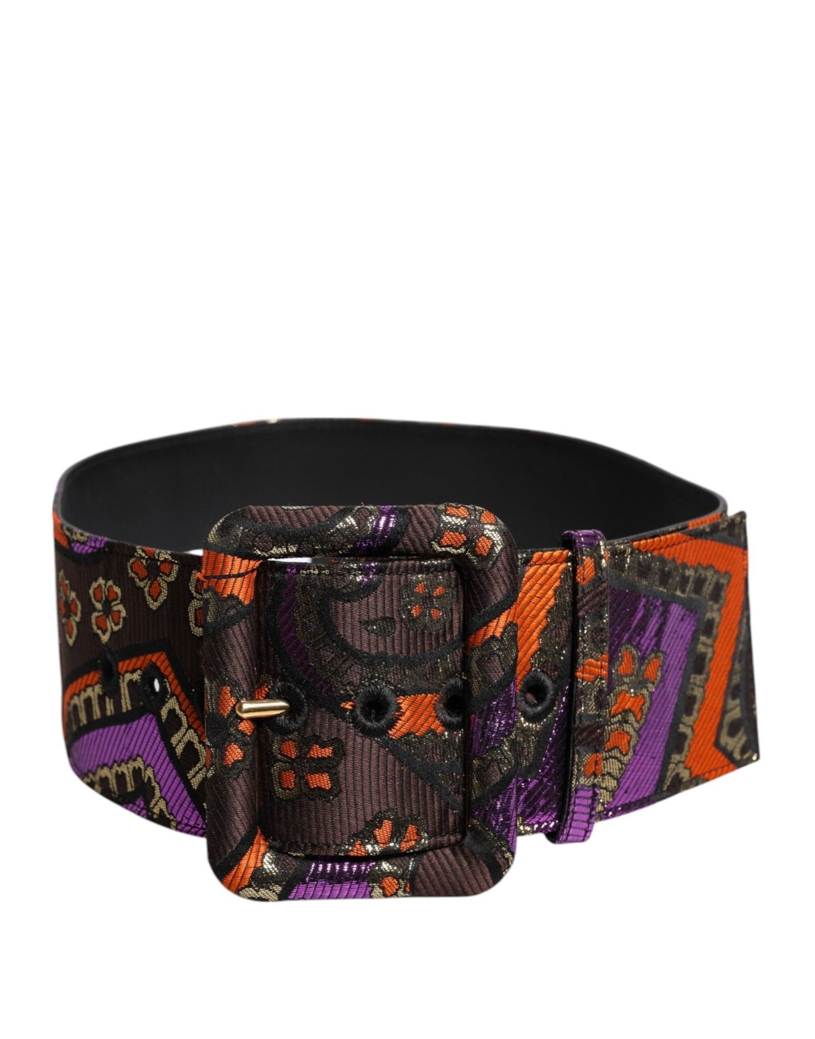 Dolce & Gabbana Multicolor Floral Jacquard Lurex Wide Waist Buckle Belt - RIMODA
